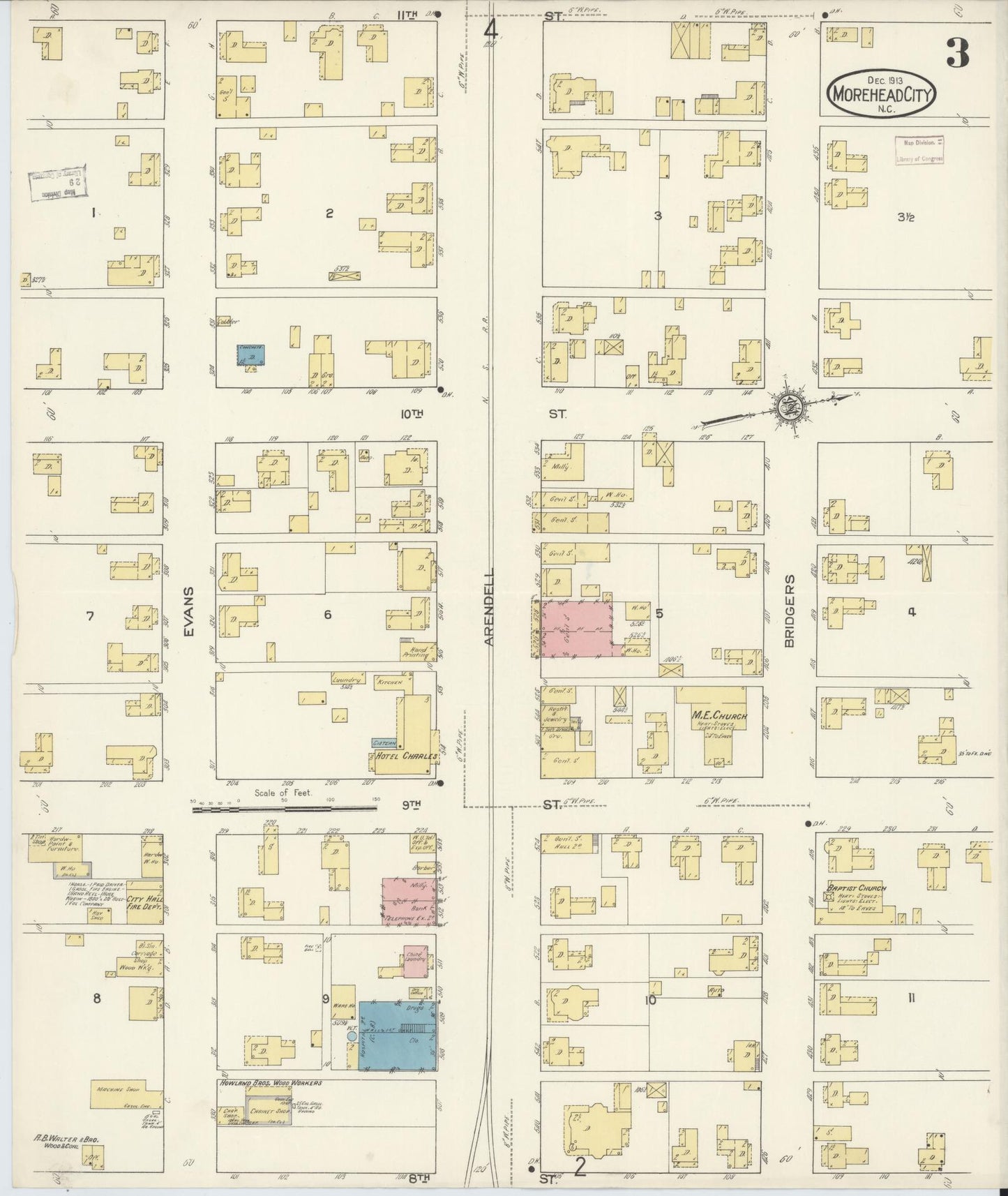 Sanborn Fire Insurance Map from Morehead City, Carteret County, North Carolina (1913), Sheet #0003 - Complete Map Set gallery image, historic Sanborn map, vintage wall art, North Carolina North Carolina