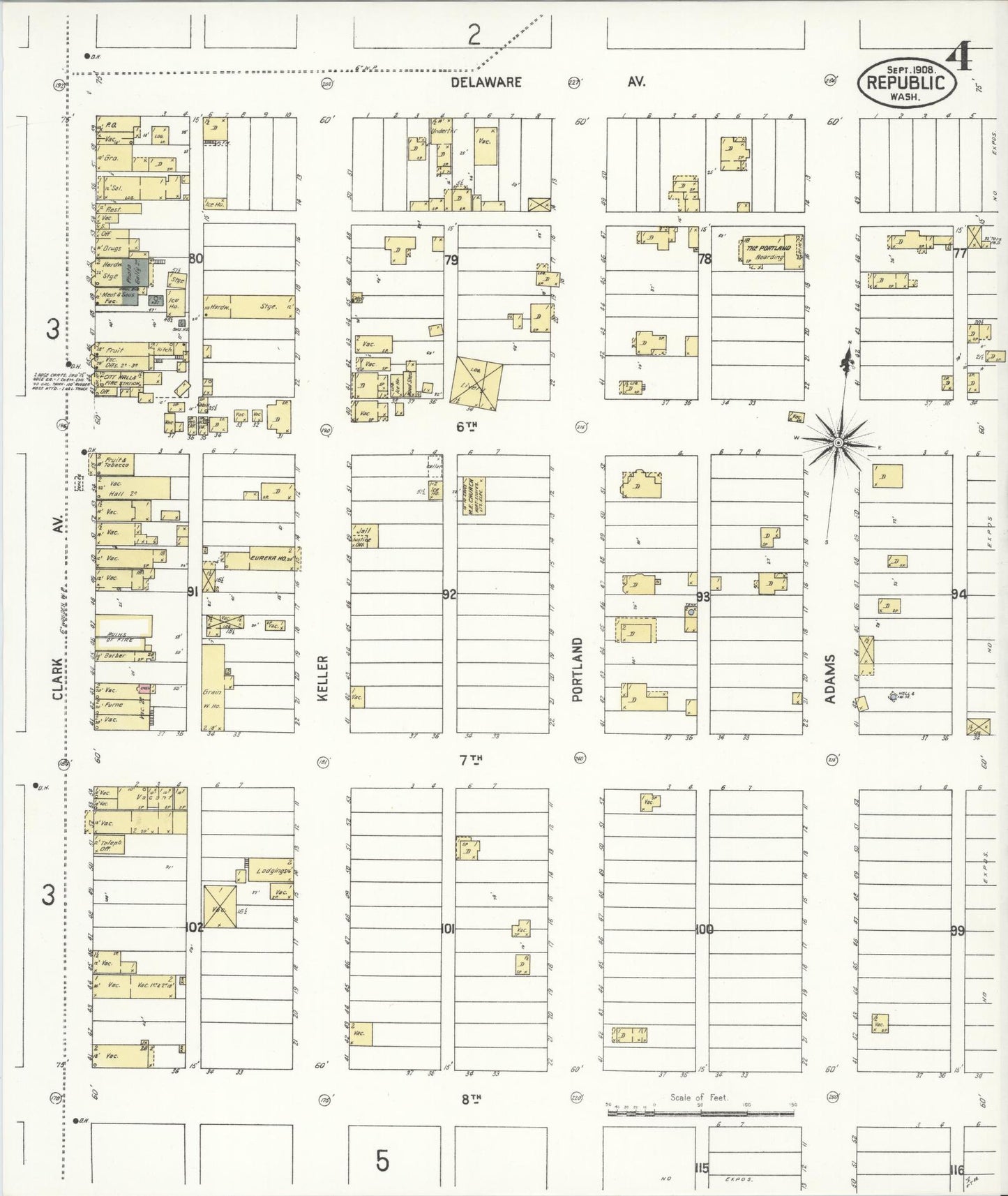 Sanborn Fire Insurance Map from Republic, Ferry County, Washington (1908), Sheet #0004 - Historic Sanborn Fire Insurance Map Print, vintage old map wall art, antique decor, genealogy gift, Washington Washington map