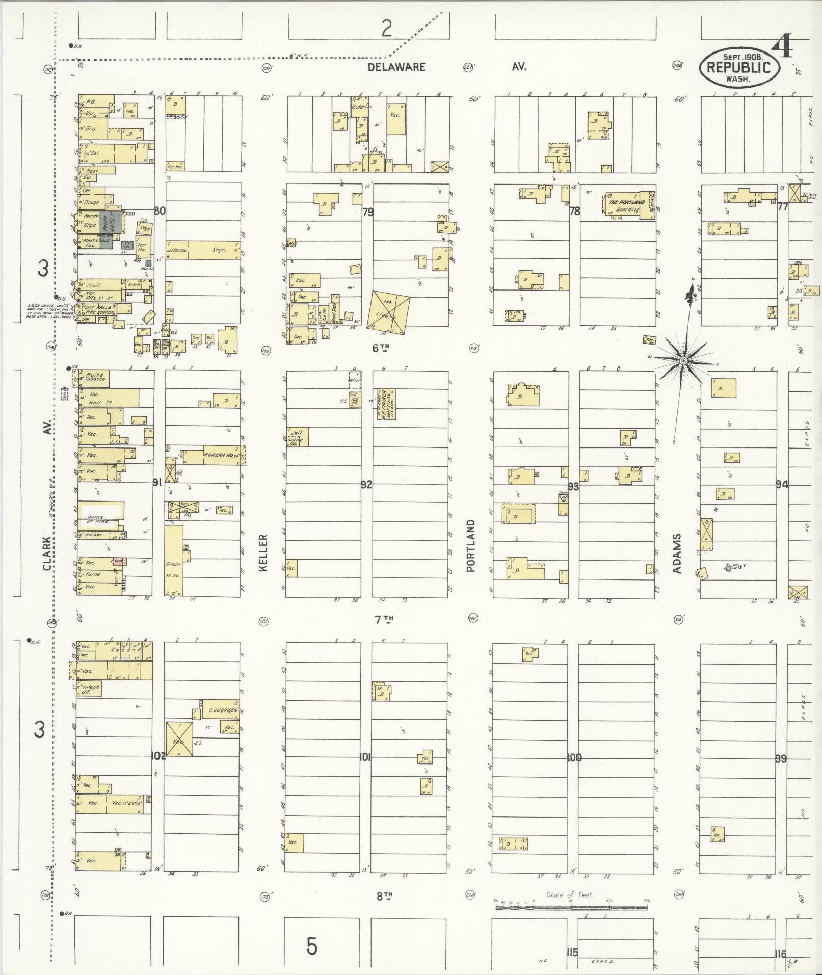 Sanborn Fire Insurance Map from Republic, Ferry County, Washington (1908), Sheet #0004 - Historic Sanborn Fire Insurance Map Print, vintage old map wall art, antique decor, genealogy gift, Washington Washington map