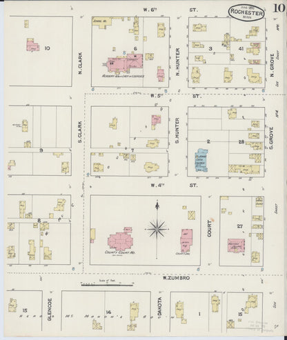 Sanborn Fire Insurance Map from Rochester, Olmsted County, Minnesota (1890), Sheet #0010 - Complete Map Set gallery image, historic Sanborn map, vintage wall art, Minnesota Minnesota