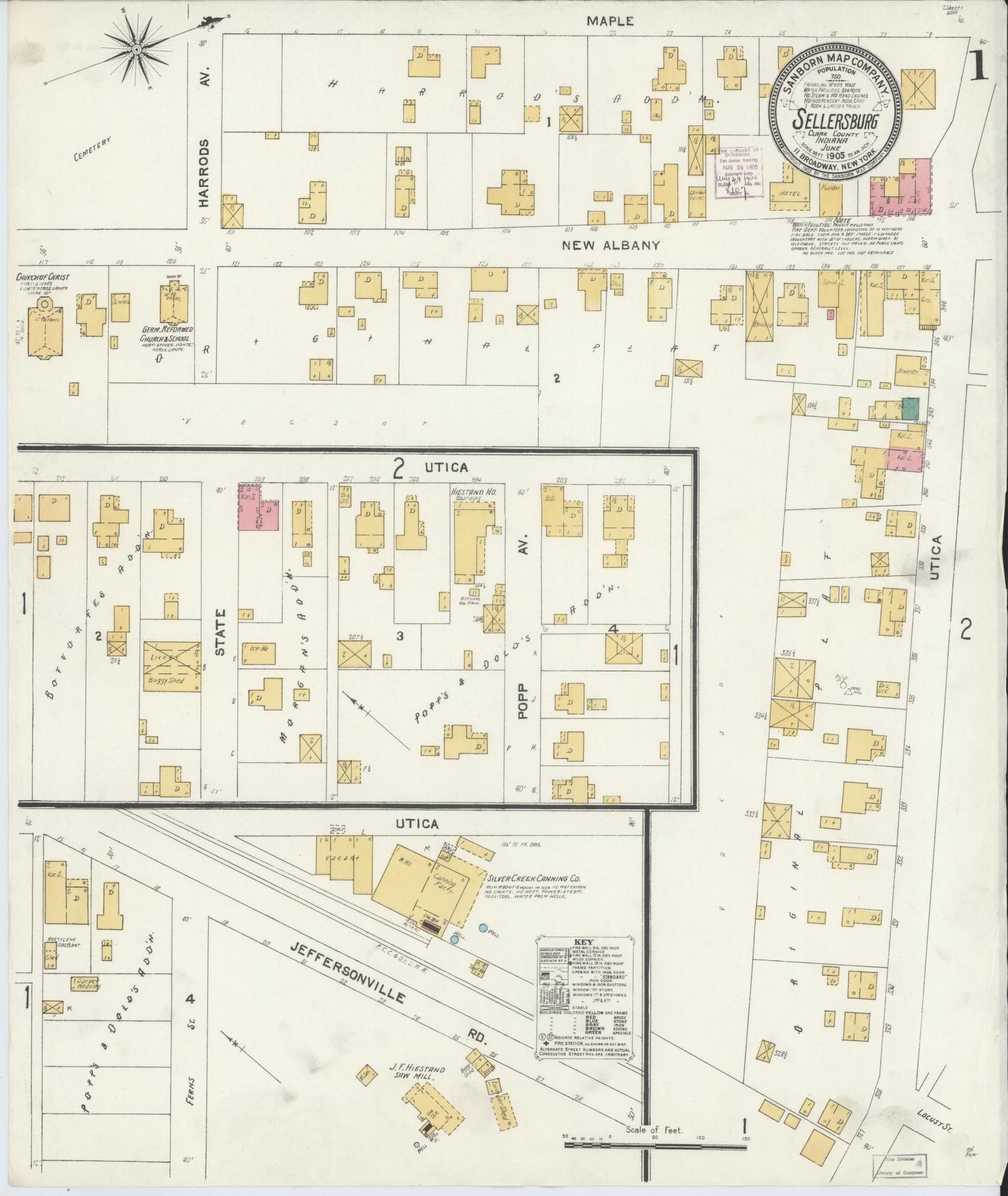 Sanborn Fire Insurance Map from Sellersburg, Clark County, Indiana (1905), Sheet #0001 - Complete Map Set gallery image, historic Sanborn map, vintage wall art, Indiana Indiana