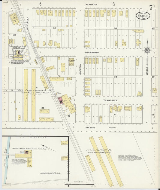 Sanborn Fire Insurance Map from Earle, Crittenden County, Arkansas (1913), Sheet #0007 - Historic Sanborn Fire Insurance Map Print, vintage old map wall art, antique decor, genealogy gift, Arkansas Arkansas map