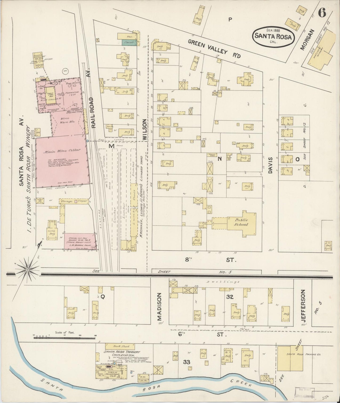 Sanborn Fire Insurance Map from Santa Rosa, Sonoma County, California (1888), Sheet #0006 - Complete Map Set gallery image, historic Sanborn map, vintage wall art, California California