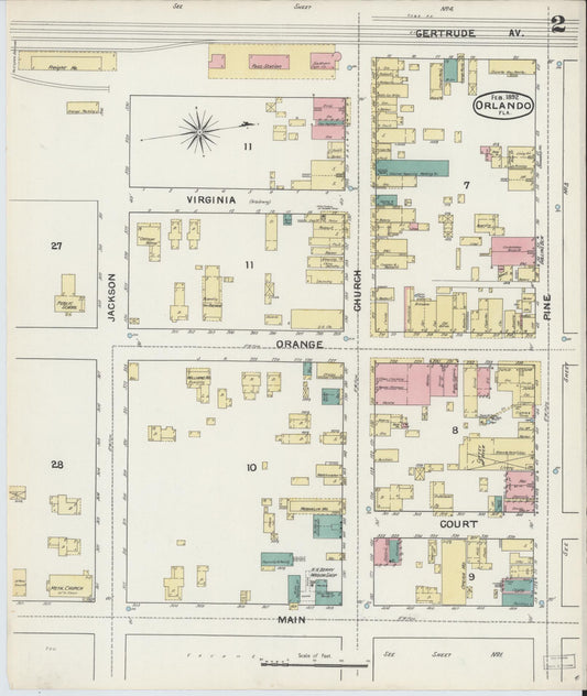 Sanborn Fire Insurance Map from Orlando, Orange County, Florida (1892), Sheet #0002 - Historic Sanborn Fire Insurance Map Print, vintage old map wall art, antique decor, genealogy gift, Florida Florida map