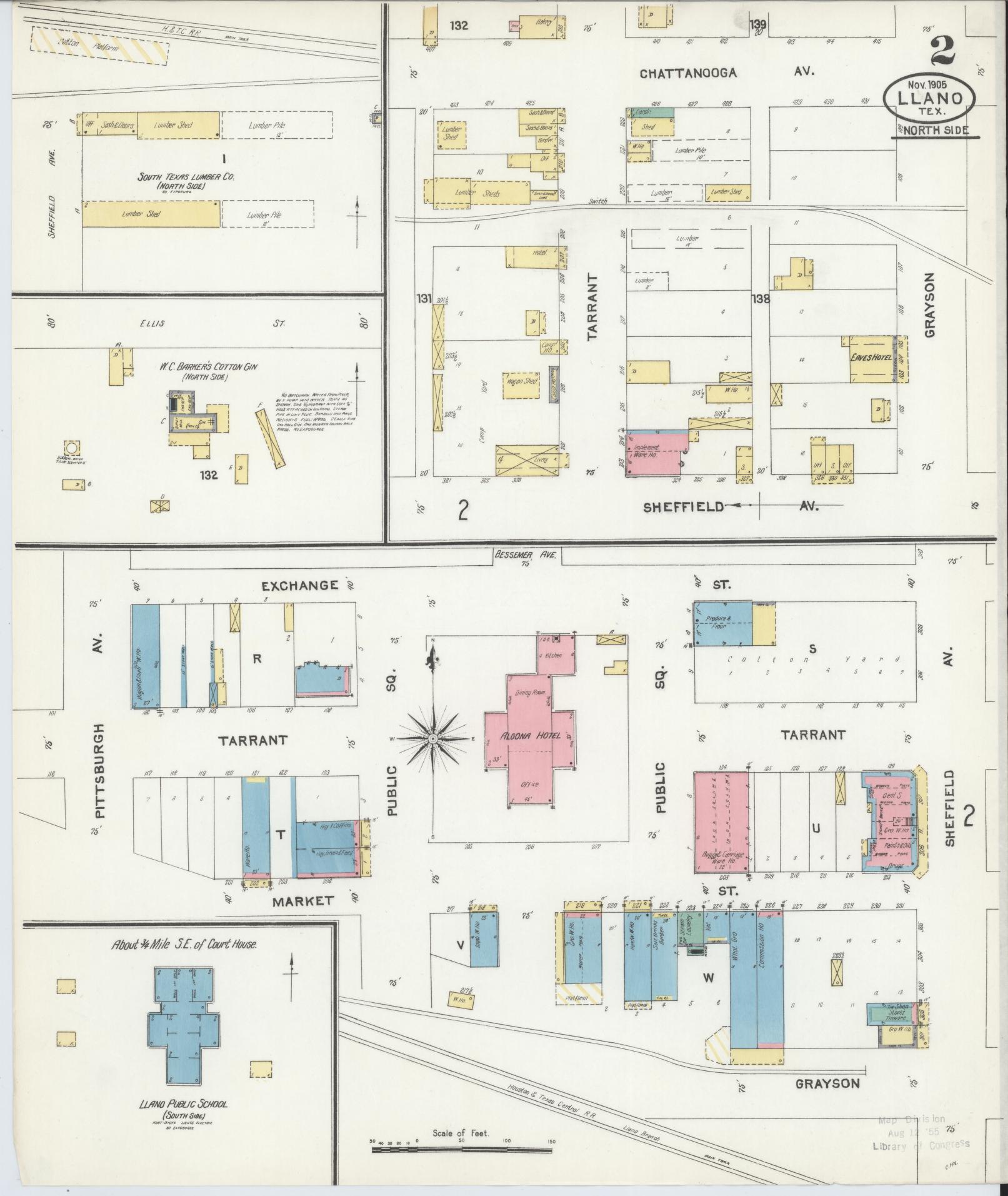 Sanborn Fire Insurance Map from Llano, Llano County, Texas (1905), Sheet #0002 - Historic Sanborn Fire Insurance Map Print, vintage old map wall art, antique decor, genealogy gift, Texas Texas map