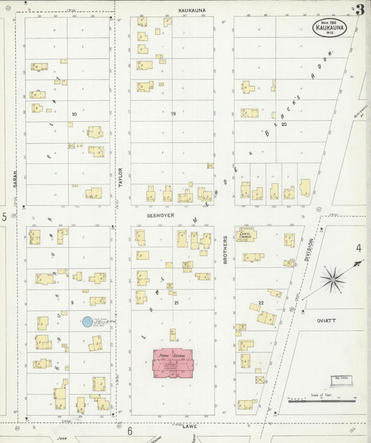 Sanborn Fire Insurance Map from Kaukauna, Outagamie County, Wisconsin (1906), Sheet #0003 - Historic Sanborn Fire Insurance Map Print, vintage old map wall art, antique decor, genealogy gift, Wisconsin Wisconsin map