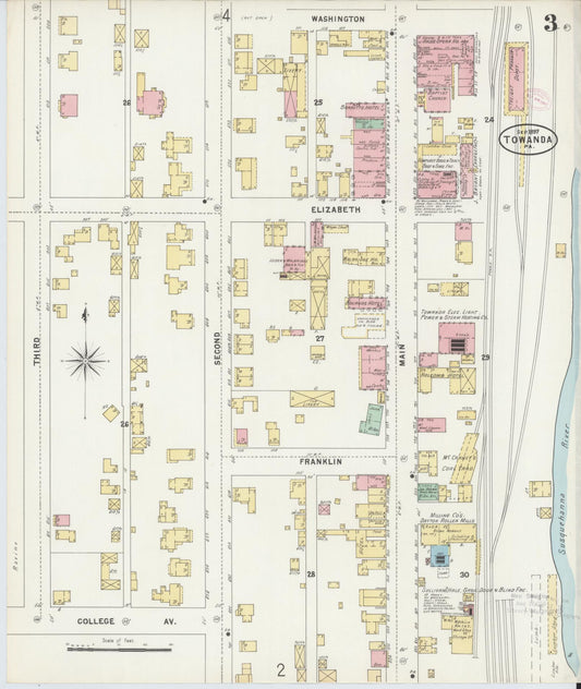 Sanborn Fire Insurance Map from Towanda, Bradford County, Pennsylvania (1897), Sheet #0003 - Historic Sanborn Fire Insurance Map Print, vintage old map wall art, antique decor, genealogy gift, Pennsylvania Pennsylvania map