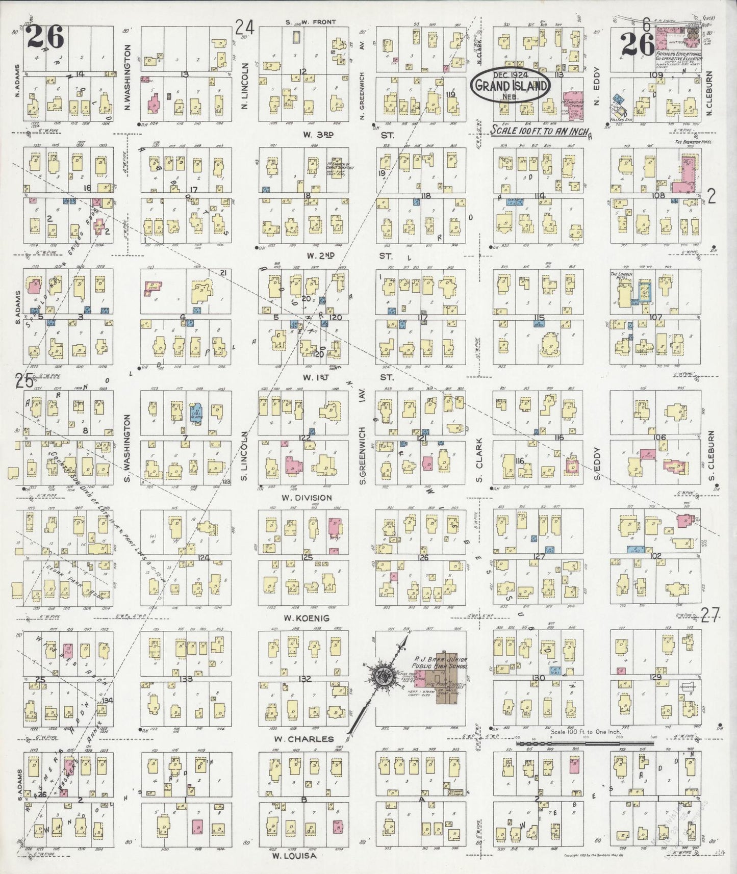 Sanborn Fire Insurance Map from Grand Island, Hall County, Nebraska (1924), Sheet #0026 - Complete Map Set gallery image, historic Sanborn map, vintage wall art, Nebraska Nebraska