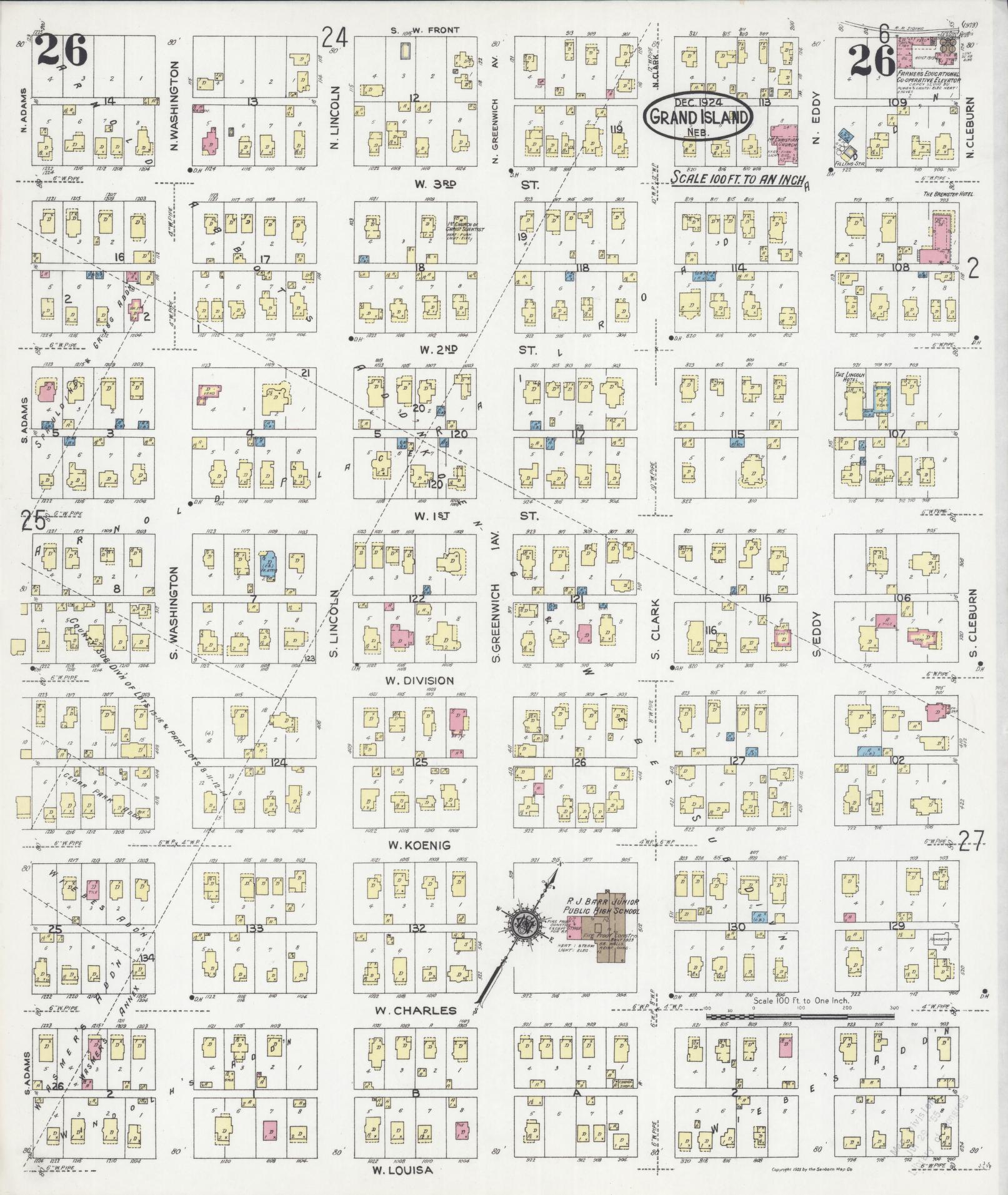 Sanborn Fire Insurance Map from Grand Island, Hall County, Nebraska (1924), Sheet #0026 - Complete Map Set gallery image, historic Sanborn map, vintage wall art, Nebraska Nebraska