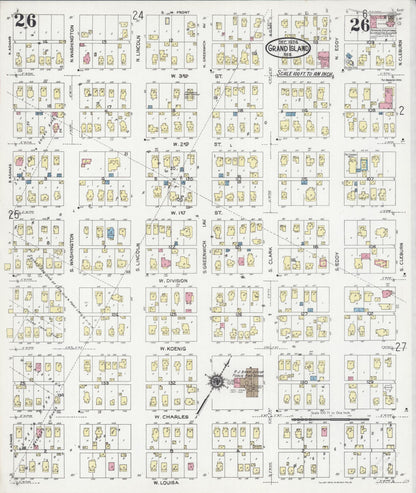 Sanborn Fire Insurance Map from Grand Island, Hall County, Nebraska (1924), Sheet #0026 - Complete Map Set gallery image, historic Sanborn map, vintage wall art, Nebraska Nebraska