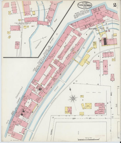 Sanborn Fire Insurance Map from Turners Falls, Franklin County, Massachusetts (1895), Sheet #0002 - Complete Map Set gallery image, historic Sanborn map, vintage wall art, Massachusetts Massachusetts