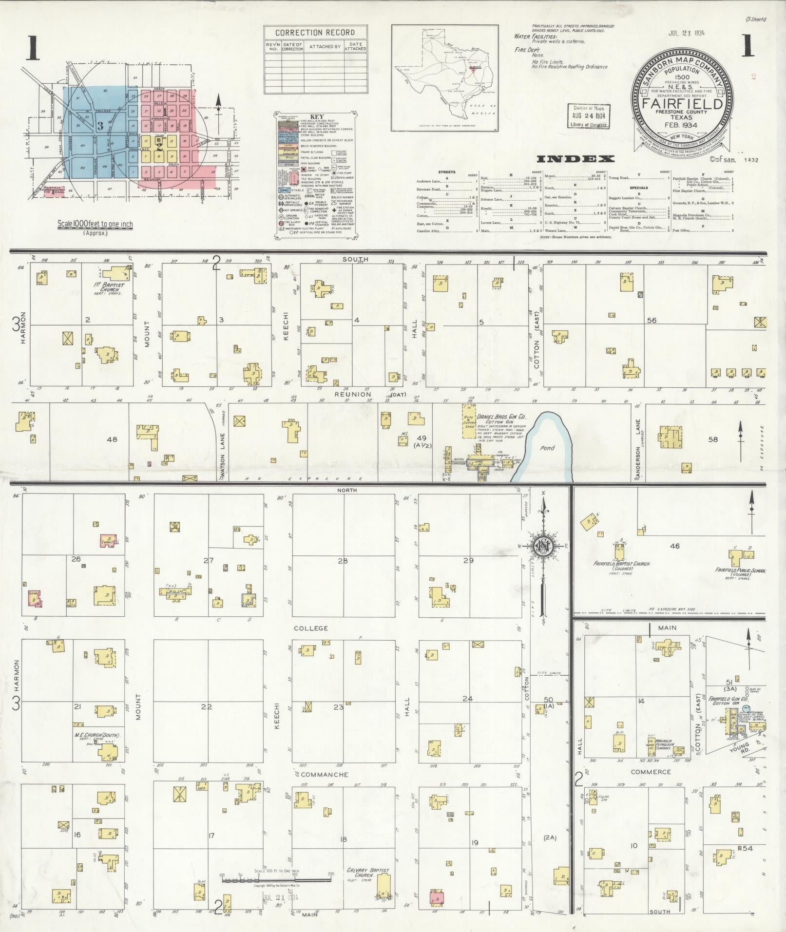 Sanborn Fire Insurance Map from Fairfield, Freestone County, Texas. (1934) – Historic Sanborn Fire Insurance Map Print