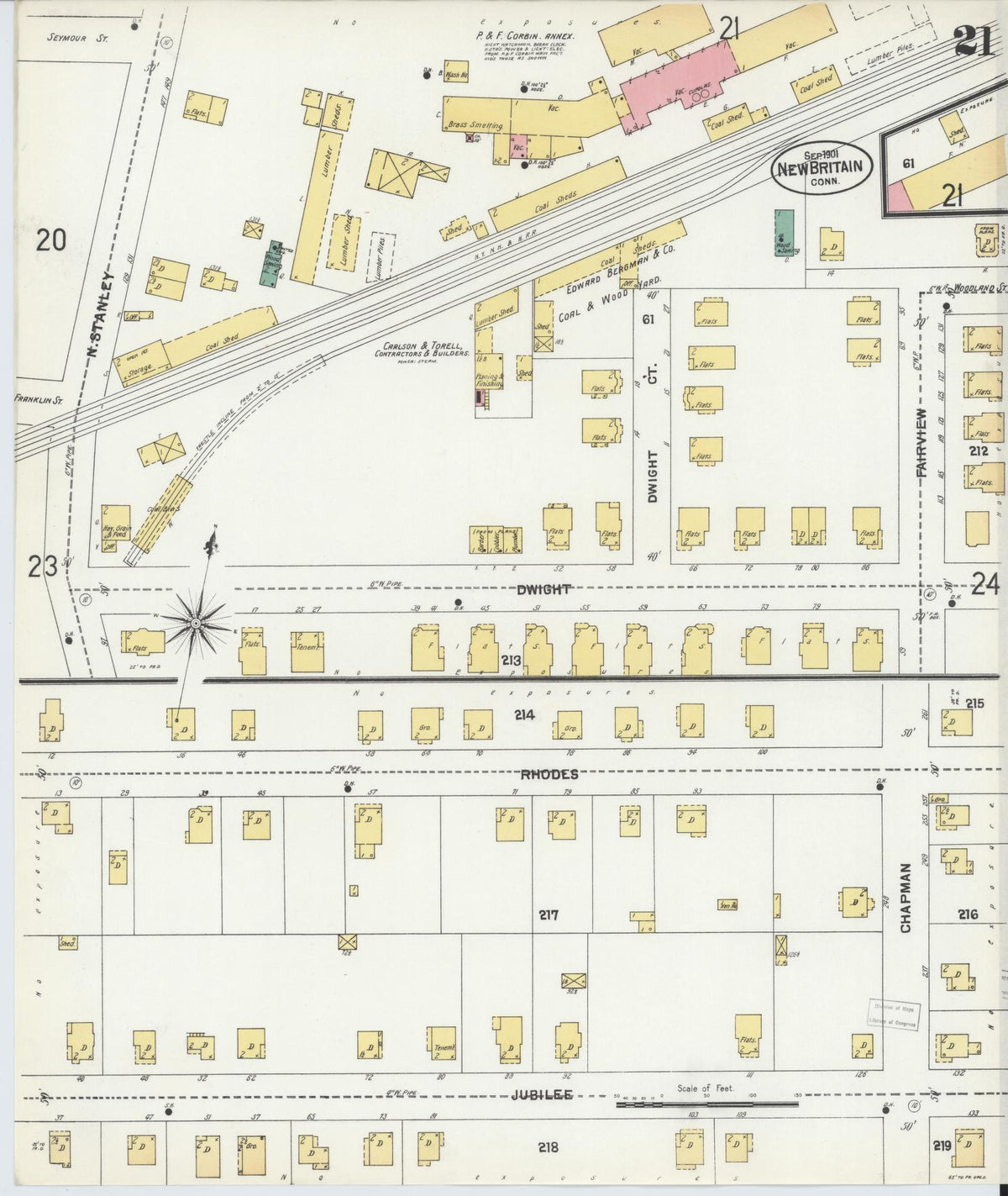 Sanborn Fire Insurance Map from New Britain, Hartford County, Connecticut (1901), Sheet #0021 - Complete Map Set gallery image, historic Sanborn map, vintage wall art, Connecticut Connecticut