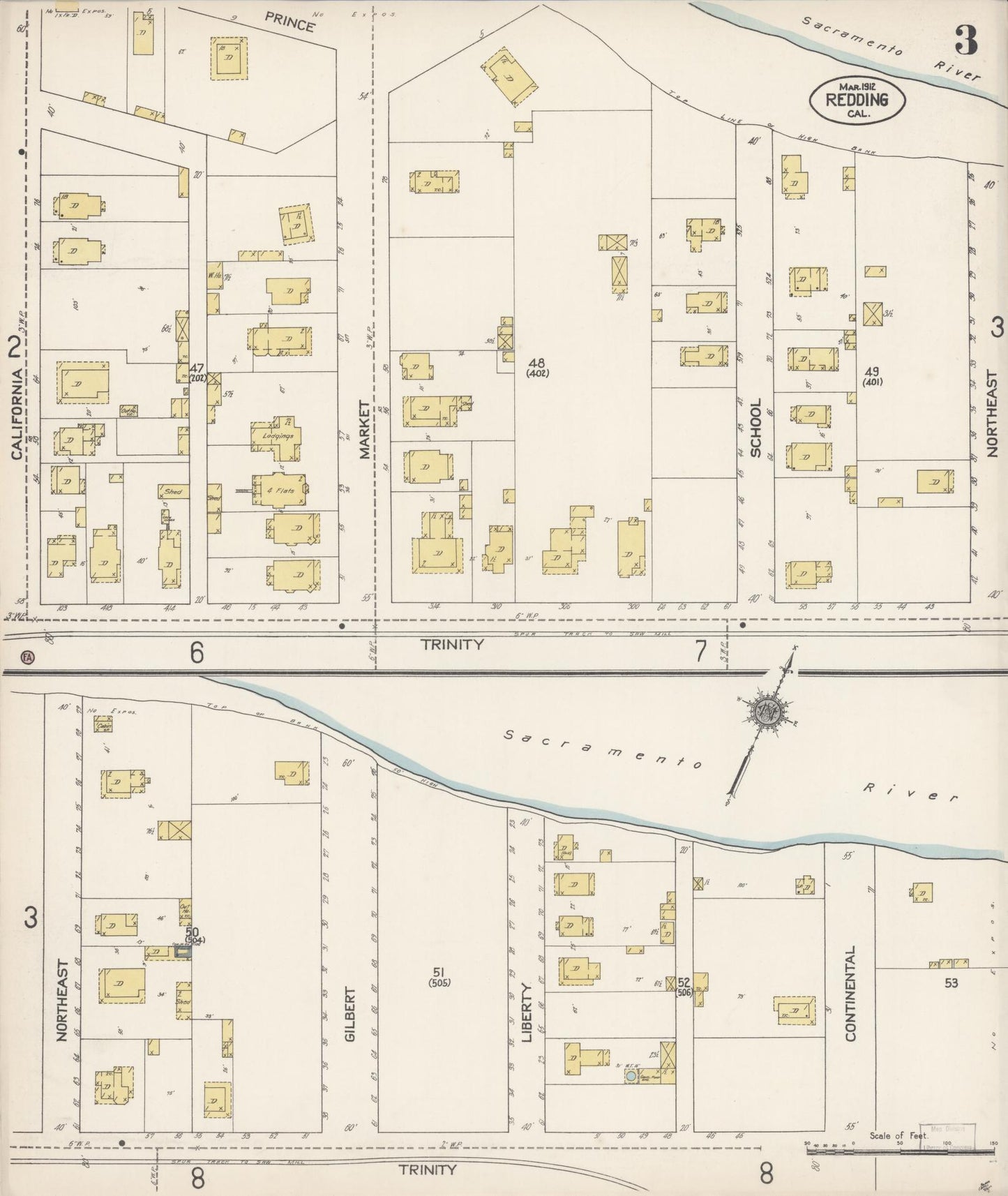 Sanborn Fire Insurance Map from Redding, Shasta County, California (1912), Sheet #0003 - Complete Map Set gallery image, historic Sanborn map, vintage wall art, California California