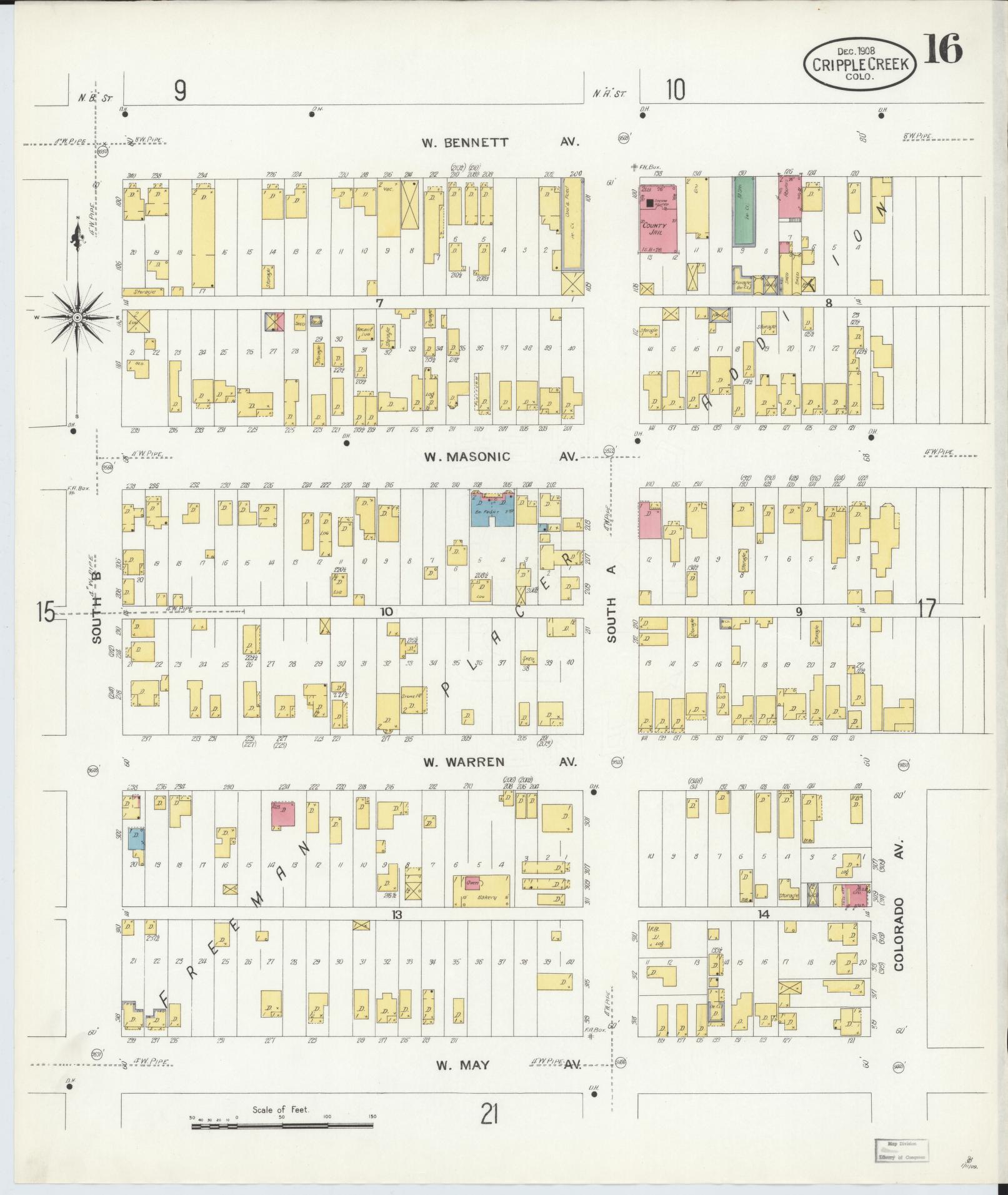Sanborn Fire Insurance Map from Cripple Creek, Teller County, Colorado (1908), Sheet #0016 - Complete Map Set gallery image, historic Sanborn map, vintage wall art, Colorado Colorado