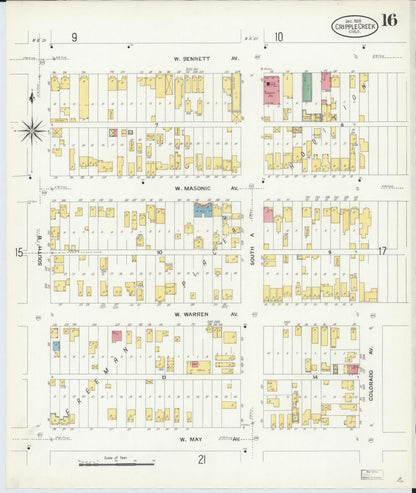Sanborn Fire Insurance Map from Cripple Creek, Teller County, Colorado (1908), Sheet #0016 - Complete Map Set gallery image, historic Sanborn map, vintage wall art, Colorado Colorado