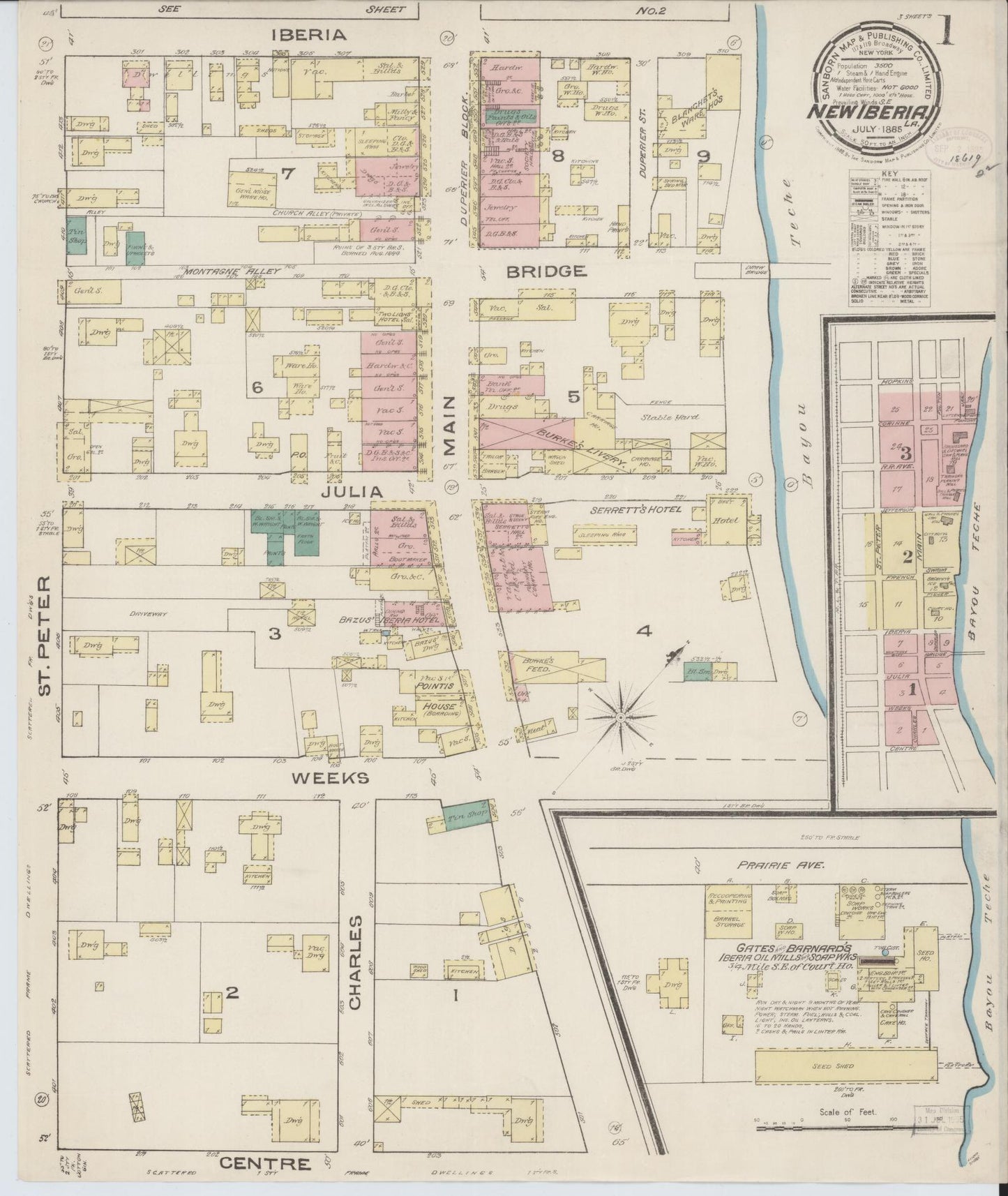Sanborn Fire Insurance Map from New Iberia, Iberia Parish, Louisiana. (1885) – Historic Sanborn Fire Insurance Map Print