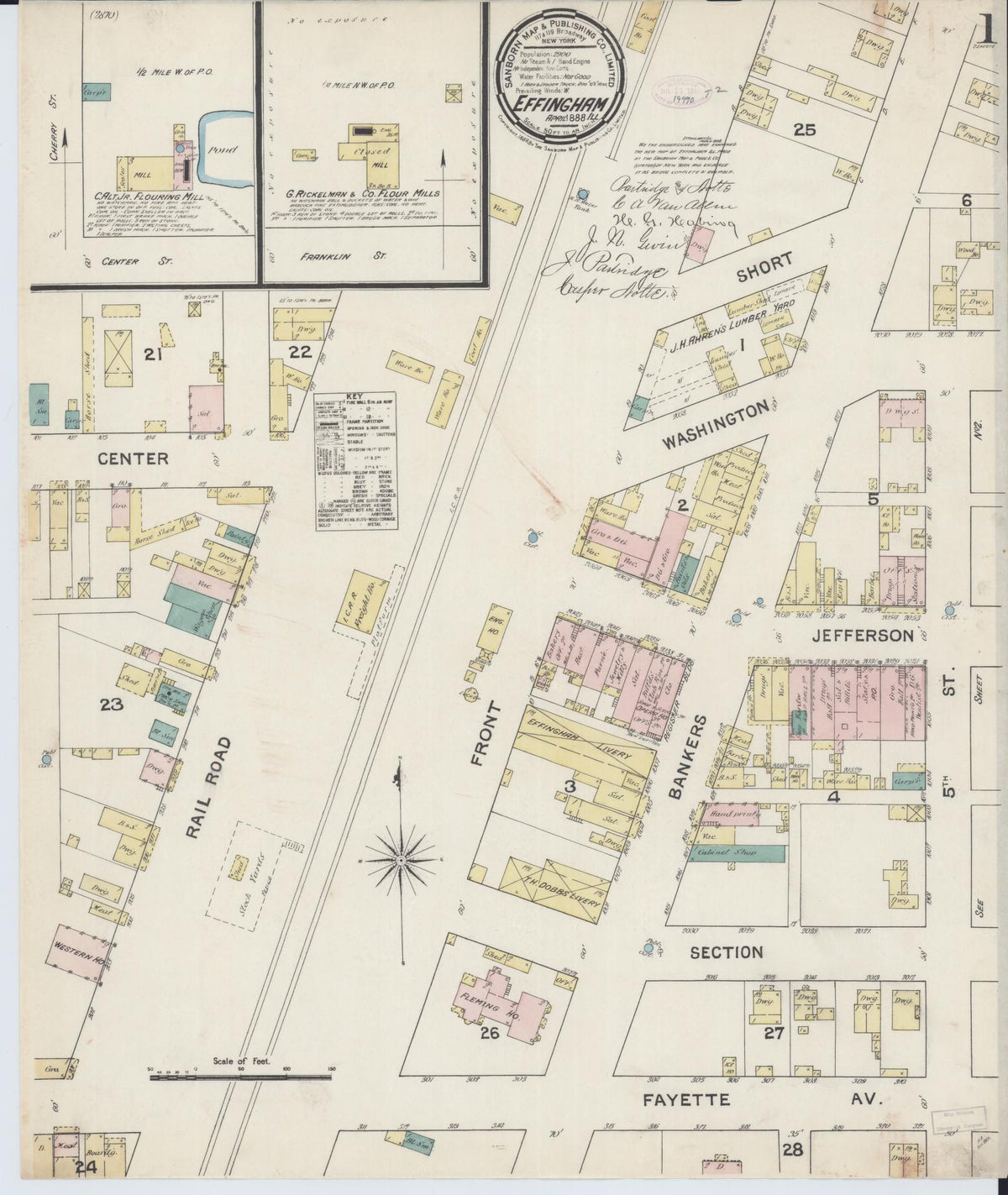Sanborn Fire Insurance Map from Effingham, Effingham County, Illinois (1888), Sheet #0001 - Complete Map Set gallery image, historic Sanborn map, vintage wall art, Illinois Illinois