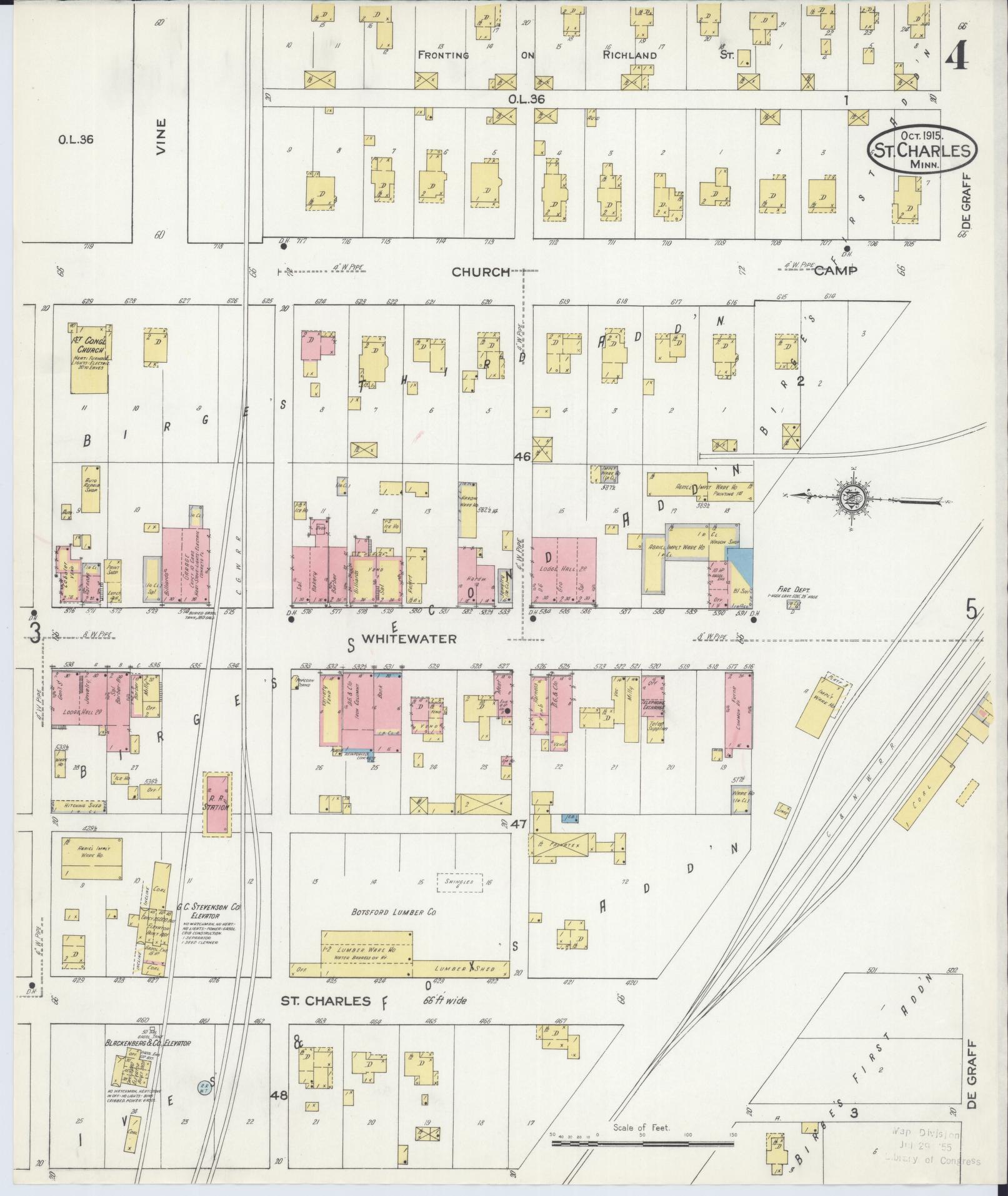 Sanborn Fire Insurance Map from Saint Charles, Winona County, Minnesota (1915), Sheet #0004 - Complete Map Set gallery image, historic Sanborn map, vintage wall art, Minnesota Minnesota
