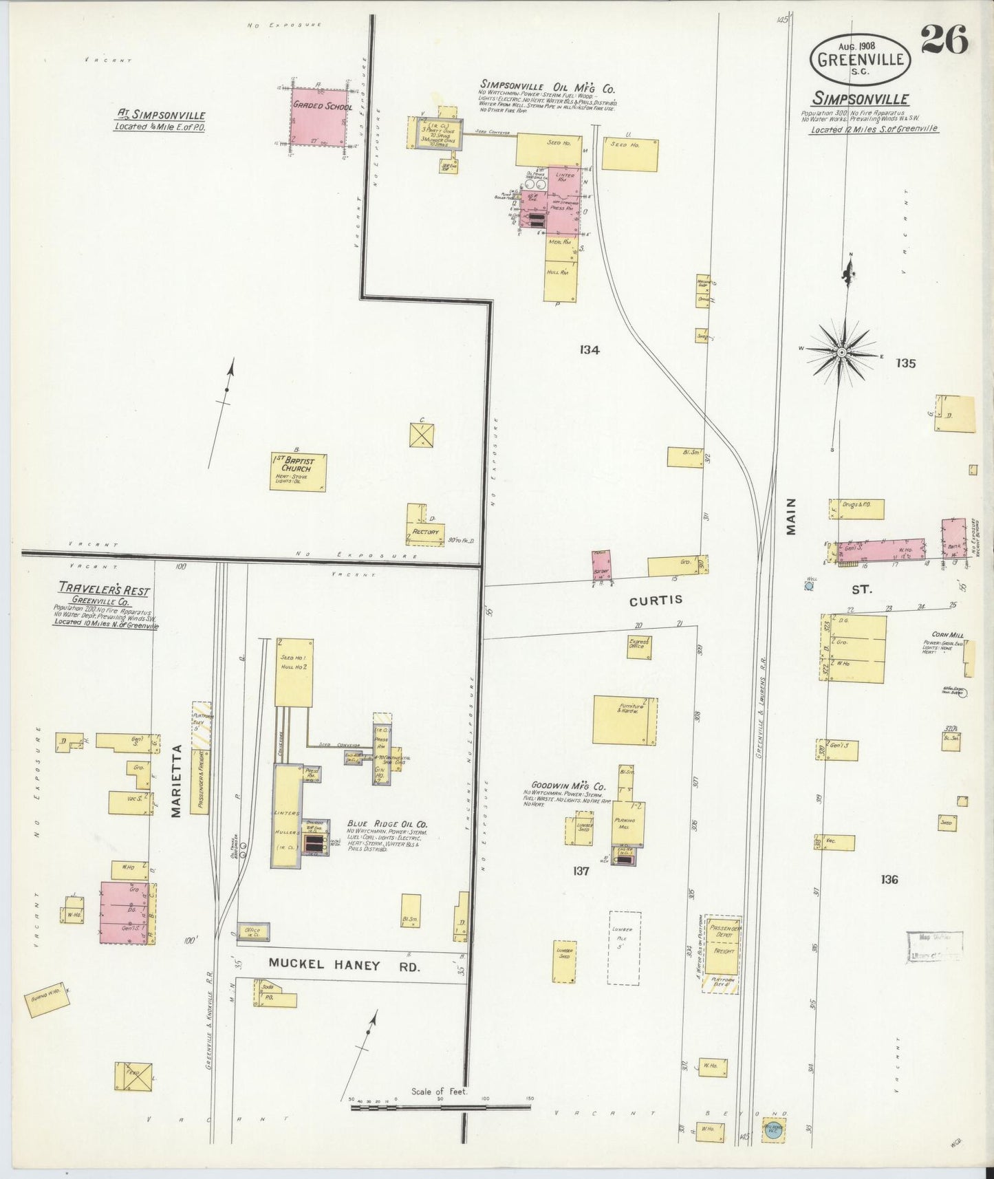 Sanborn Fire Insurance Map from Greenville, Greenville County, South Carolina (1908), Sheet #0026 - Complete Map Set gallery image, historic Sanborn map, vintage wall art, South Carolina South Carolina