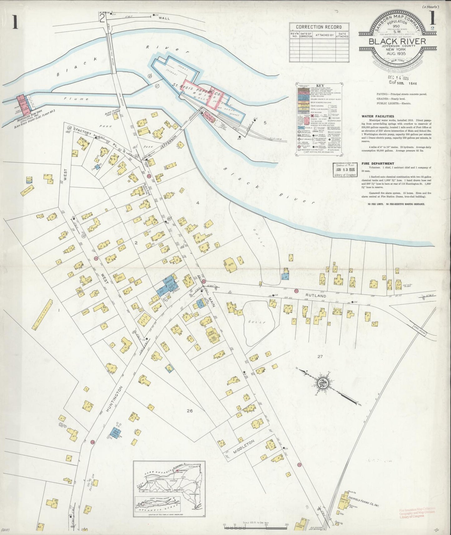 Sanborn Fire Insurance Map from Black River, Jefferson County, New York. (1935) – Historic Sanborn Fire Insurance Map Print
