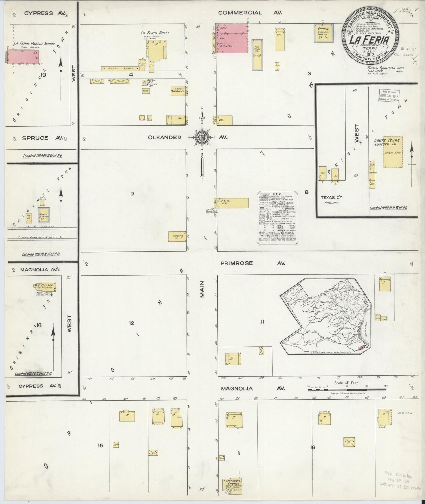 Sanborn Fire Insurance Map from La Feria, Cameron County, Texas (1917), Sheet #0001 - Historic Sanborn Fire Insurance Map Print, vintage old map wall art, antique decor, genealogy gift, Texas Texas map