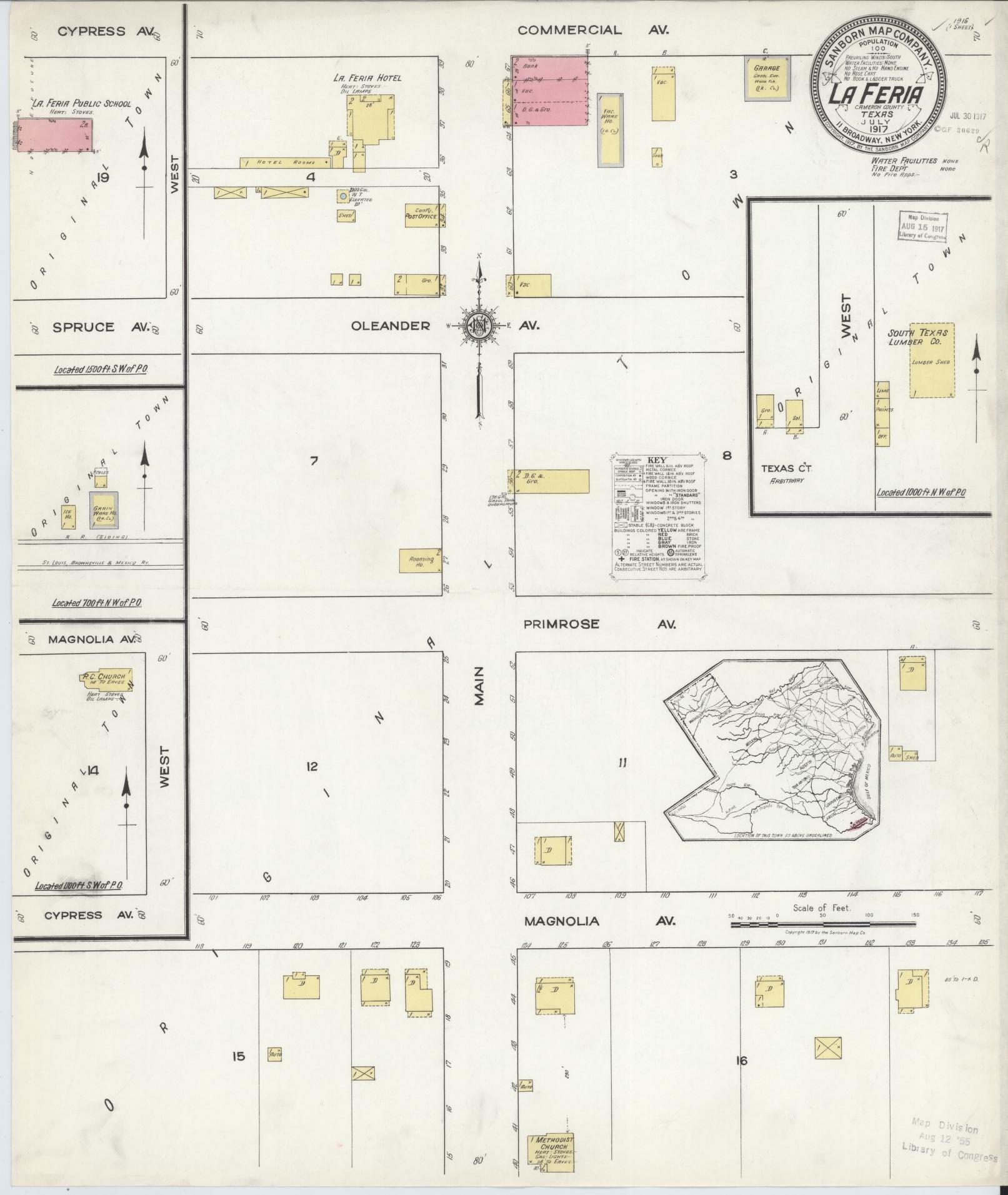 Sanborn Fire Insurance Map from La Feria, Cameron County, Texas (1917), Sheet #0001 - Historic Sanborn Fire Insurance Map Print, vintage old map wall art, antique decor, genealogy gift, Texas Texas map