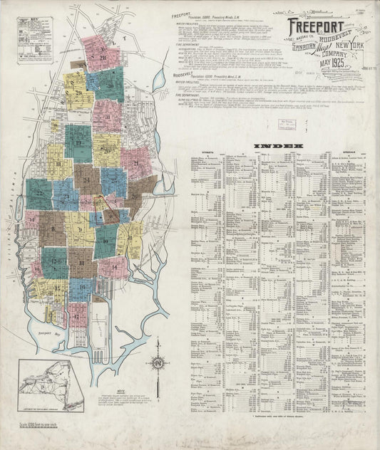 Sanborn Fire Insurance Map from Freeport, Nassau County, New York (1925), Sheet #0001 - Historic Sanborn Fire Insurance Map Print, vintage old map wall art, antique decor, genealogy gift, New York New York map