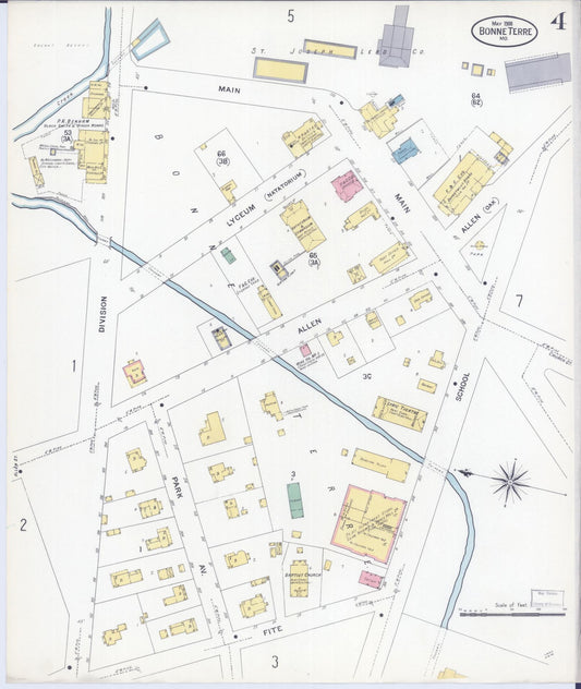 Sanborn Fire Insurance Map from Bonne Terre, Saint Francois County, Missouri (1908), Sheet #0004 - Historic Sanborn Fire Insurance Map Print, vintage old map wall art, antique decor, genealogy gift, Missouri Missouri map