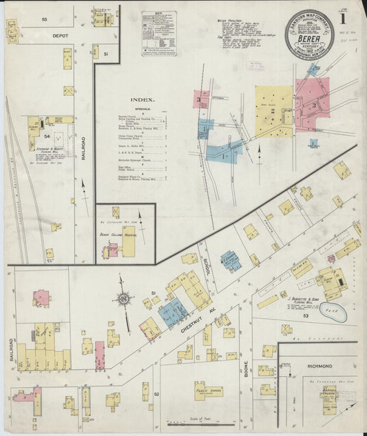 Sanborn Fire Insurance Map from Berea, Madison County, Kentucky (1912), Sheet #0001 - Complete Map Set gallery image, historic Sanborn map, vintage wall art, Kentucky Kentucky