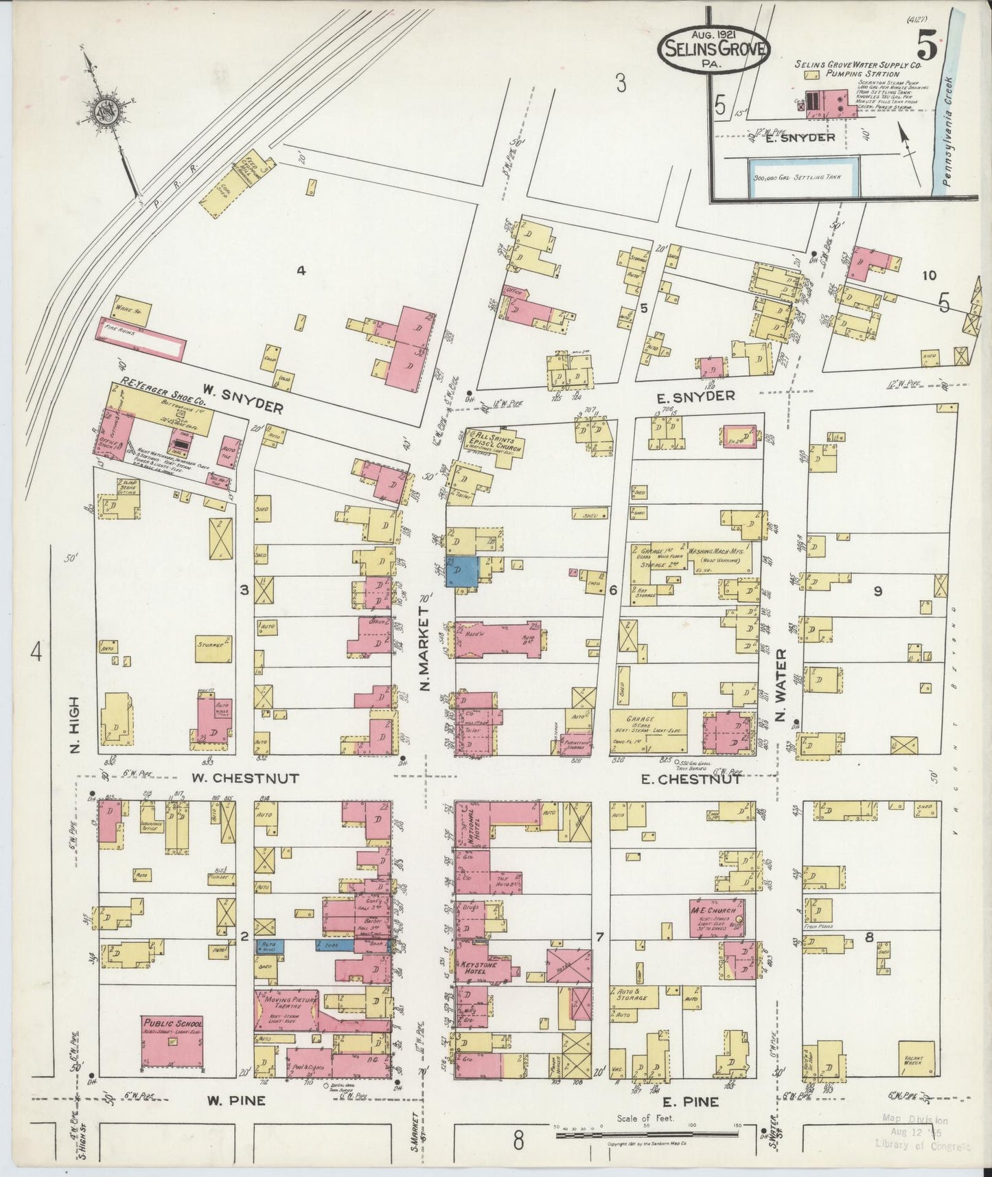 Sanborn Fire Insurance Map from Selins Grove, Snyder County, Pennsylvania (1921), Sheet #0005 - Complete Map Set gallery image, historic Sanborn map, vintage wall art, Pennsylvania Pennsylvania
