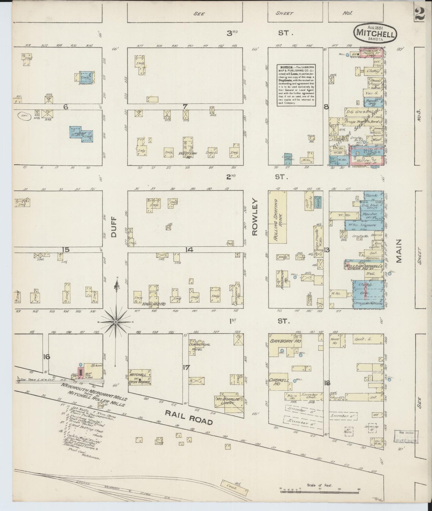 Sanborn Fire Insurance Map from Mitchell, Davison County, South Dakota (1884), Sheet #0002 - Historic Sanborn Fire Insurance Map Print, vintage old map wall art, antique decor, genealogy gift, South Dakota South Dakota map