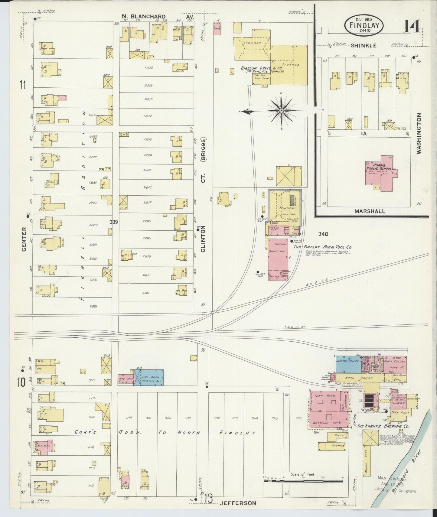 Sanborn Fire Insurance Map from Findlay, Hancock County, Ohio (1908), Sheet #0014 - Historic Sanborn Fire Insurance Map Print, vintage old map wall art, antique decor, genealogy gift, Ohio Ohio map
