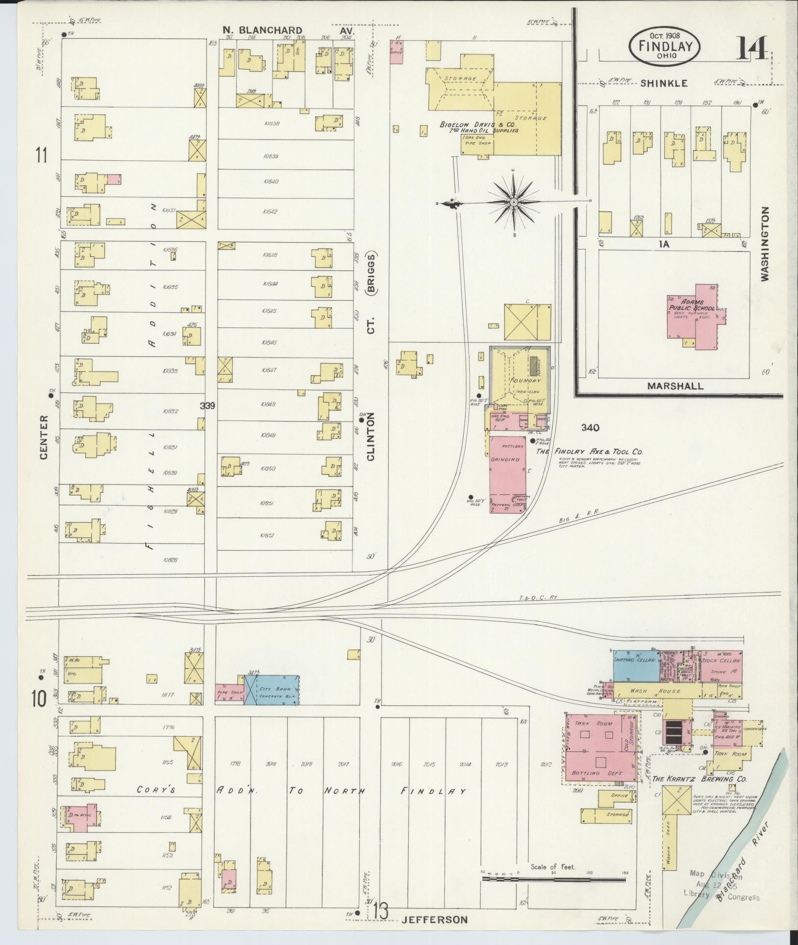 Sanborn Fire Insurance Map from Findlay, Hancock County, Ohio (1908), Sheet #0014 - Historic Sanborn Fire Insurance Map Print, vintage old map wall art, antique decor, genealogy gift, Ohio Ohio map