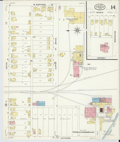 Sanborn Fire Insurance Map from Findlay, Hancock County, Ohio (1908), Sheet #0014 - Historic Sanborn Fire Insurance Map Print, vintage old map wall art, antique decor, genealogy gift, Ohio Ohio map