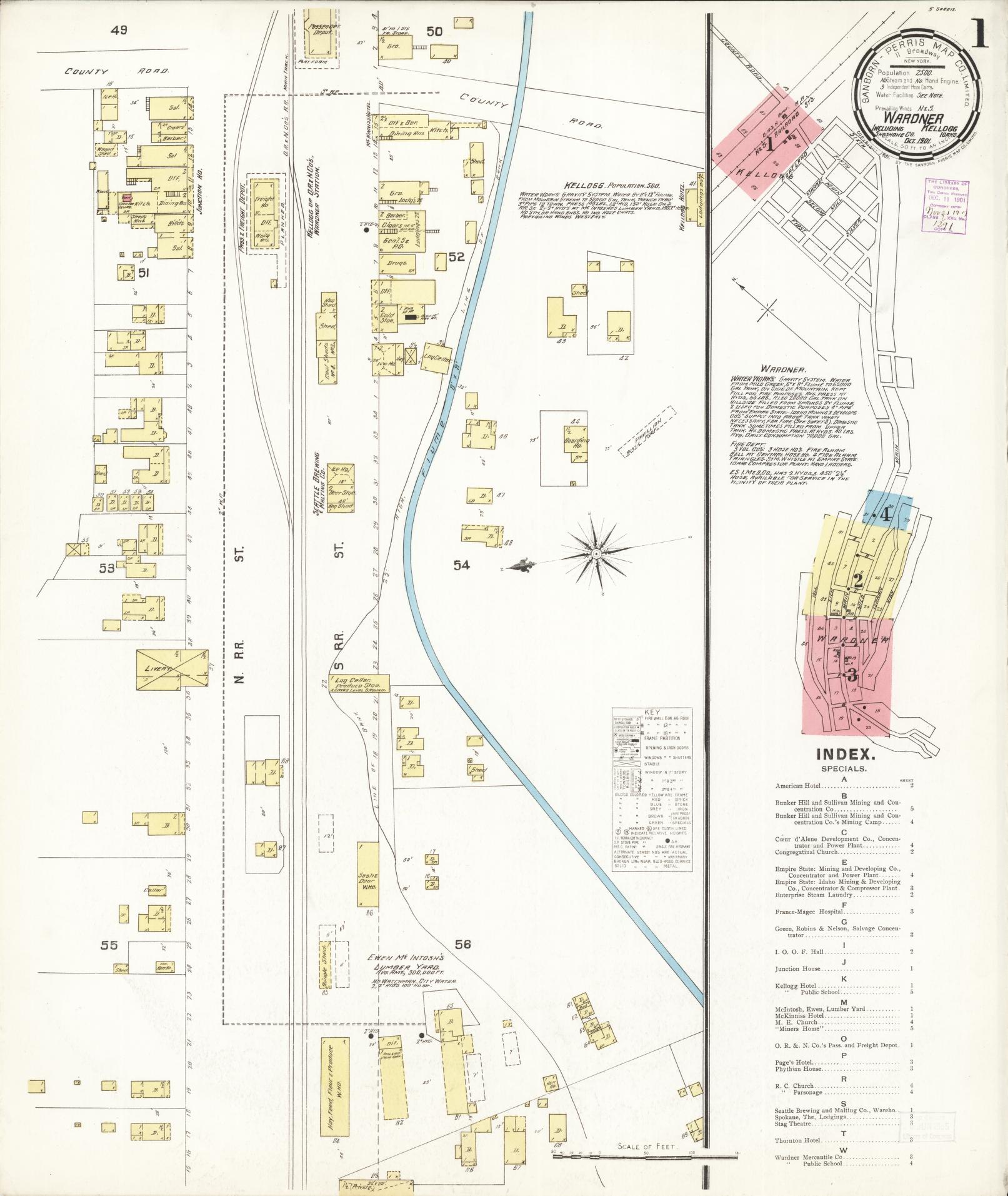 Sanborn Fire Insurance Map from Wardner, Shoshone County, Idaho. (1901) – Historic Sanborn Fire Insurance Map Print