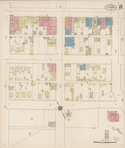 Sanborn Fire Insurance Map from Los Banos, Merced County, California (1920), Sheet #0008 - Complete Map Set gallery image, historic Sanborn map, vintage wall art, California California