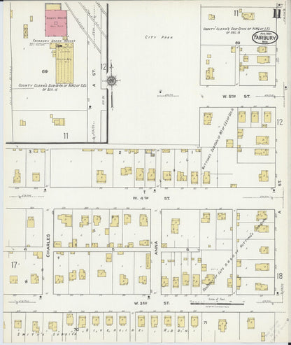 Sanborn Fire Insurance Map from Fairbury, Jefferson County, Nebraska (1921), Sheet #0011 - Complete Map Set gallery image, historic Sanborn map, vintage wall art, Nebraska Nebraska