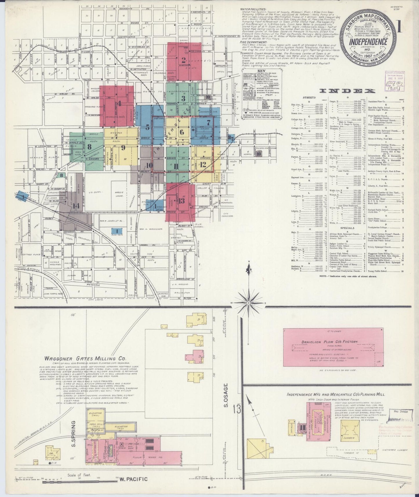 Sanborn Fire Insurance Map from Independence, Jackson County, Missouri (1907), Sheet #0001 - Complete Map Set gallery image, historic Sanborn map, vintage wall art, Missouri Missouri