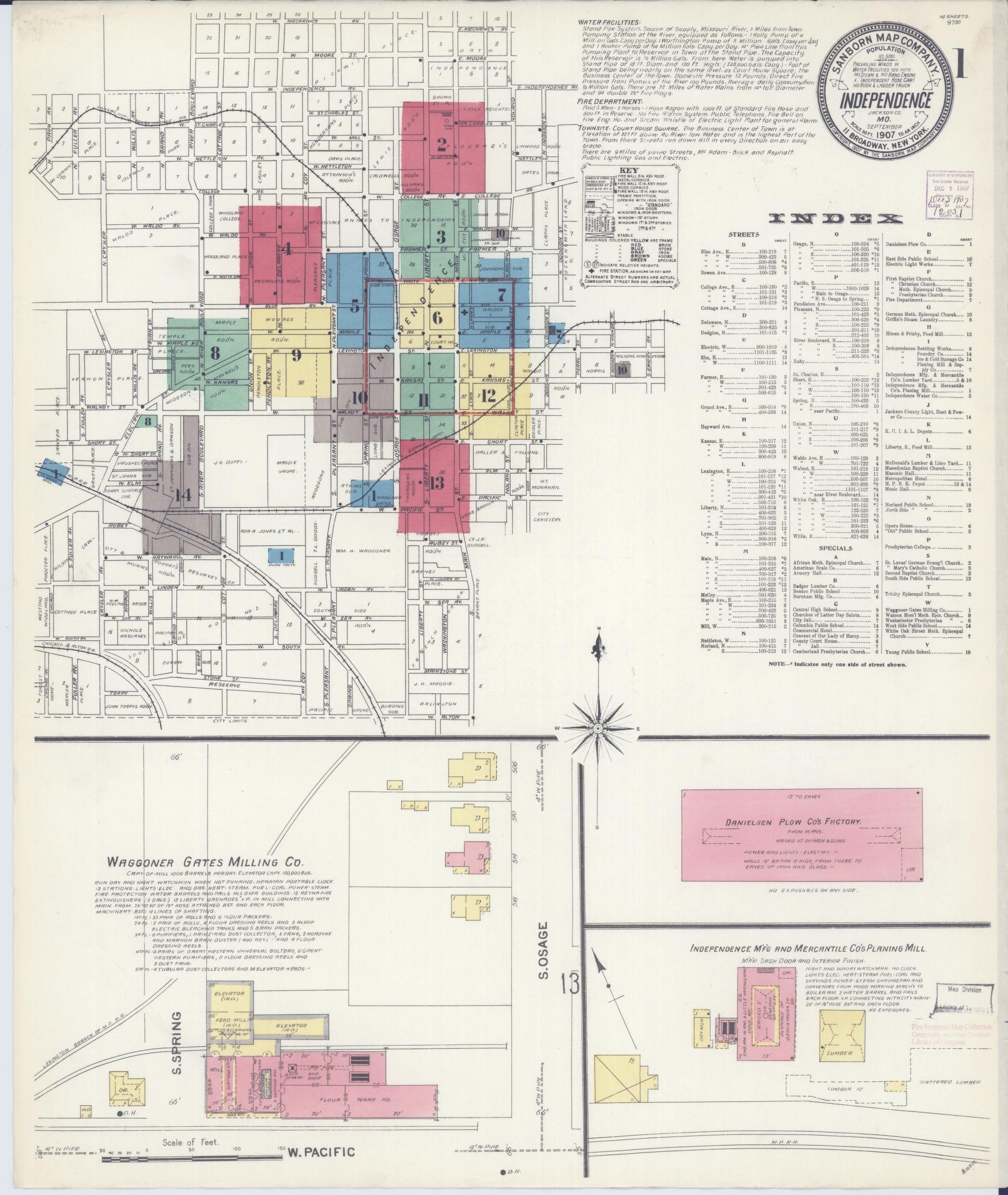 Sanborn Fire Insurance Map from Independence, Jackson County, Missouri (1907), Sheet #0001 - Complete Map Set gallery image, historic Sanborn map, vintage wall art, Missouri Missouri