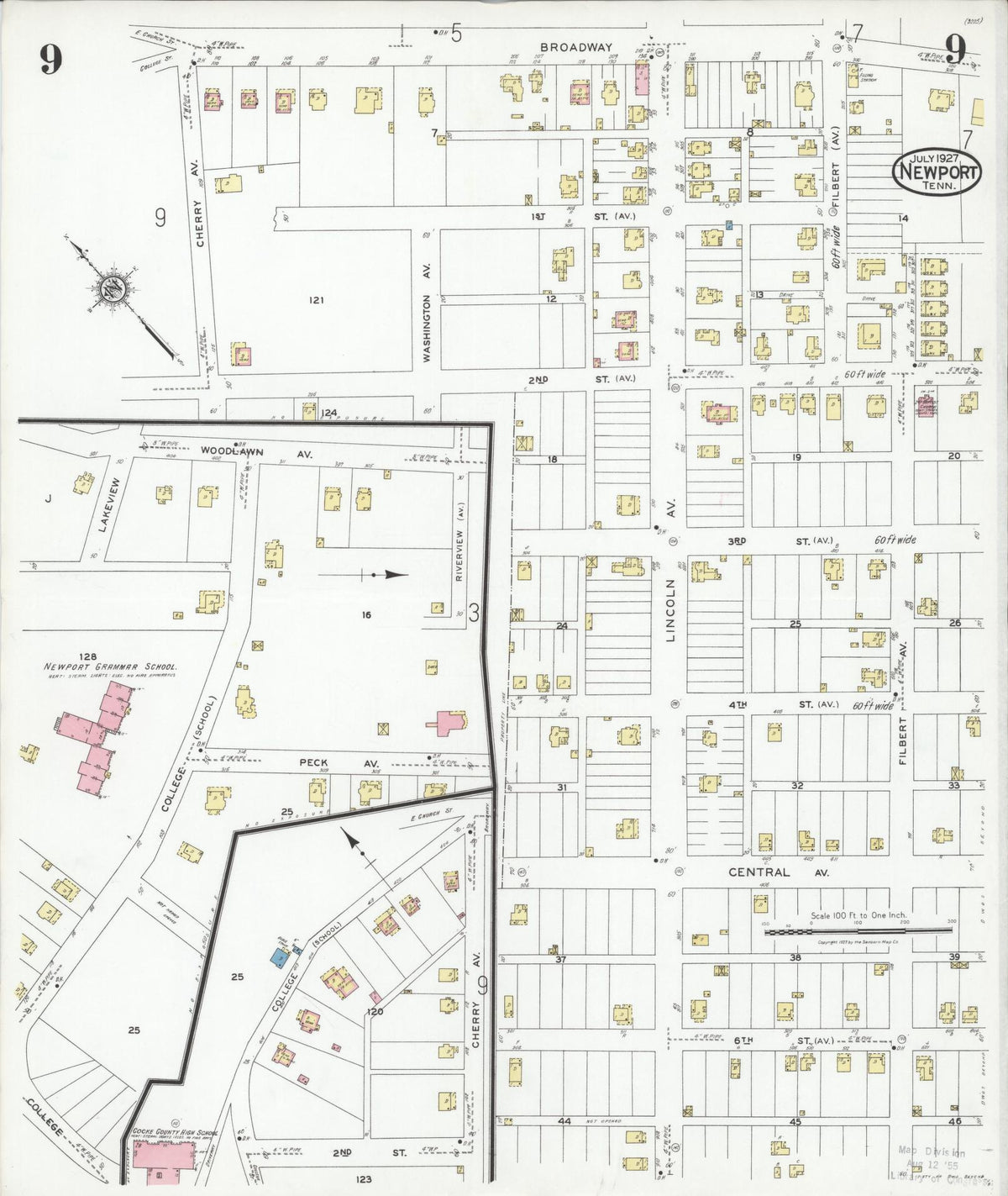 Sanborn Fire Insurance Map from Newport, Cocke County, Tennessee (1927), Sheet #0009 - Complete Map Set gallery image, historic Sanborn map, vintage wall art, Tennessee Tennessee