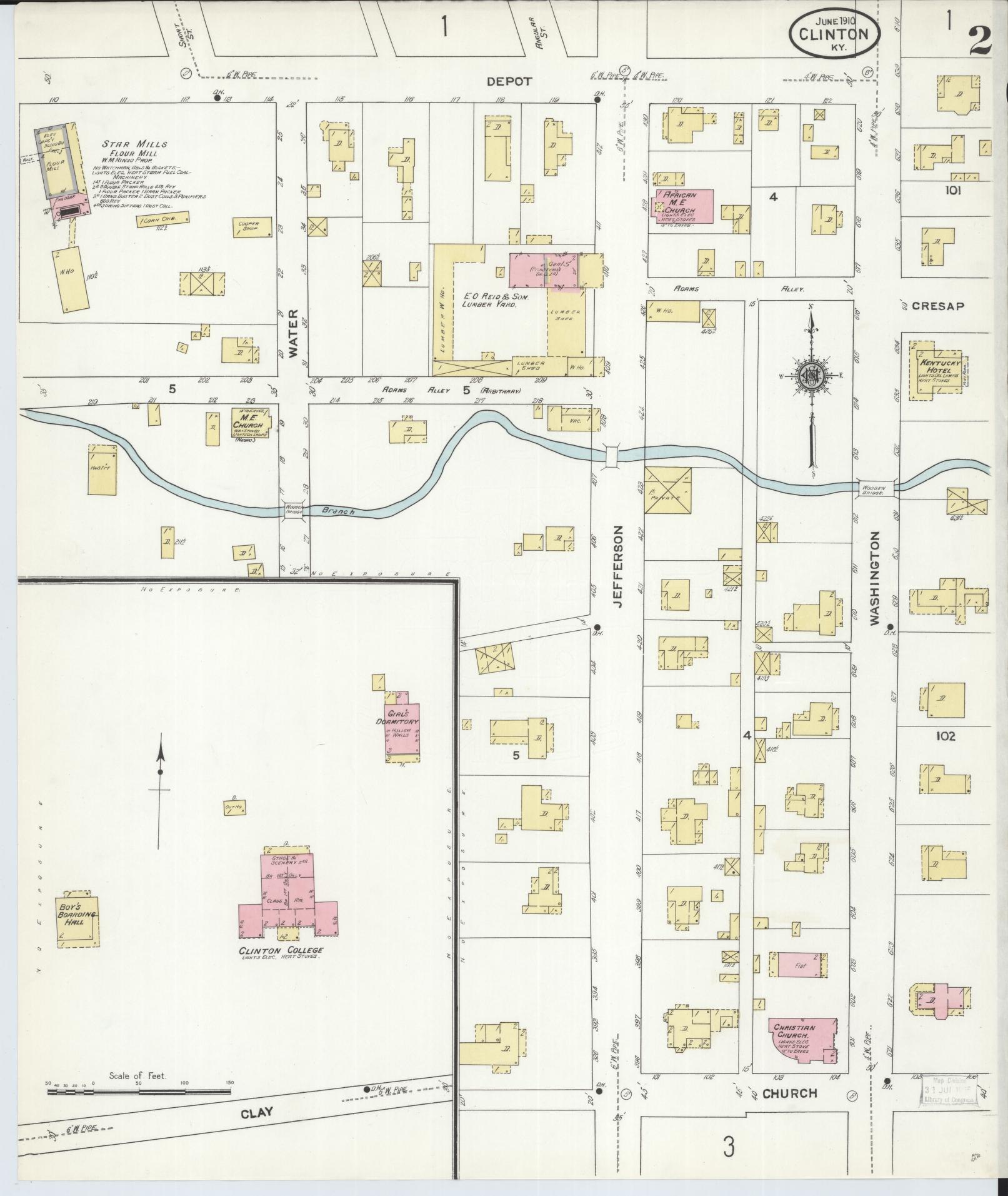 Sanborn Fire Insurance Map from Clinton, Hickman County, Kentucky (1910), Sheet #0002 - Complete Map Set gallery image, historic Sanborn map, vintage wall art, Kentucky Kentucky