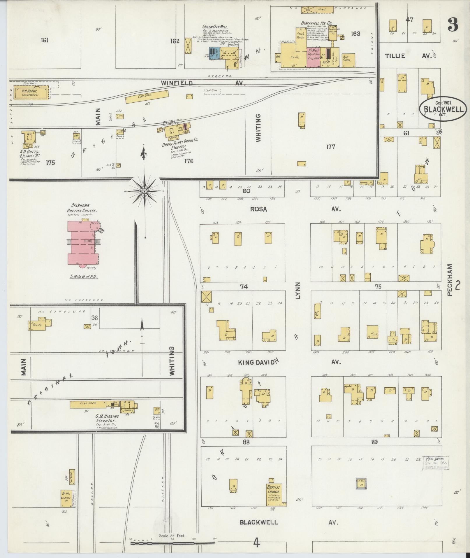 Sanborn Fire Insurance Map from Blackwell, Kay County, Oklahoma (1901), Sheet #0003 - Complete Map Set gallery image, historic Sanborn map, vintage wall art, Oklahoma Oklahoma