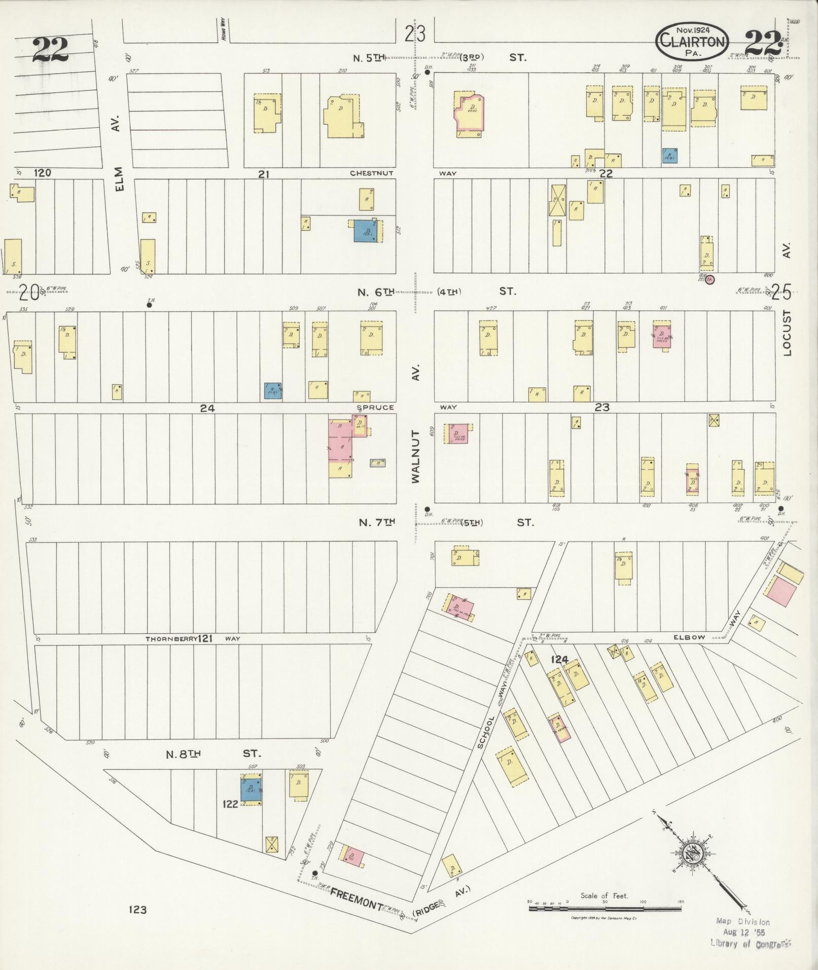 Sanborn Fire Insurance Map from Clairton, Allegheny County, Pennsylvania (1924), Sheet #0022 - Historic Sanborn Fire Insurance Map Print, vintage old map wall art, antique decor, genealogy gift, Pennsylvania Pennsylvania map
