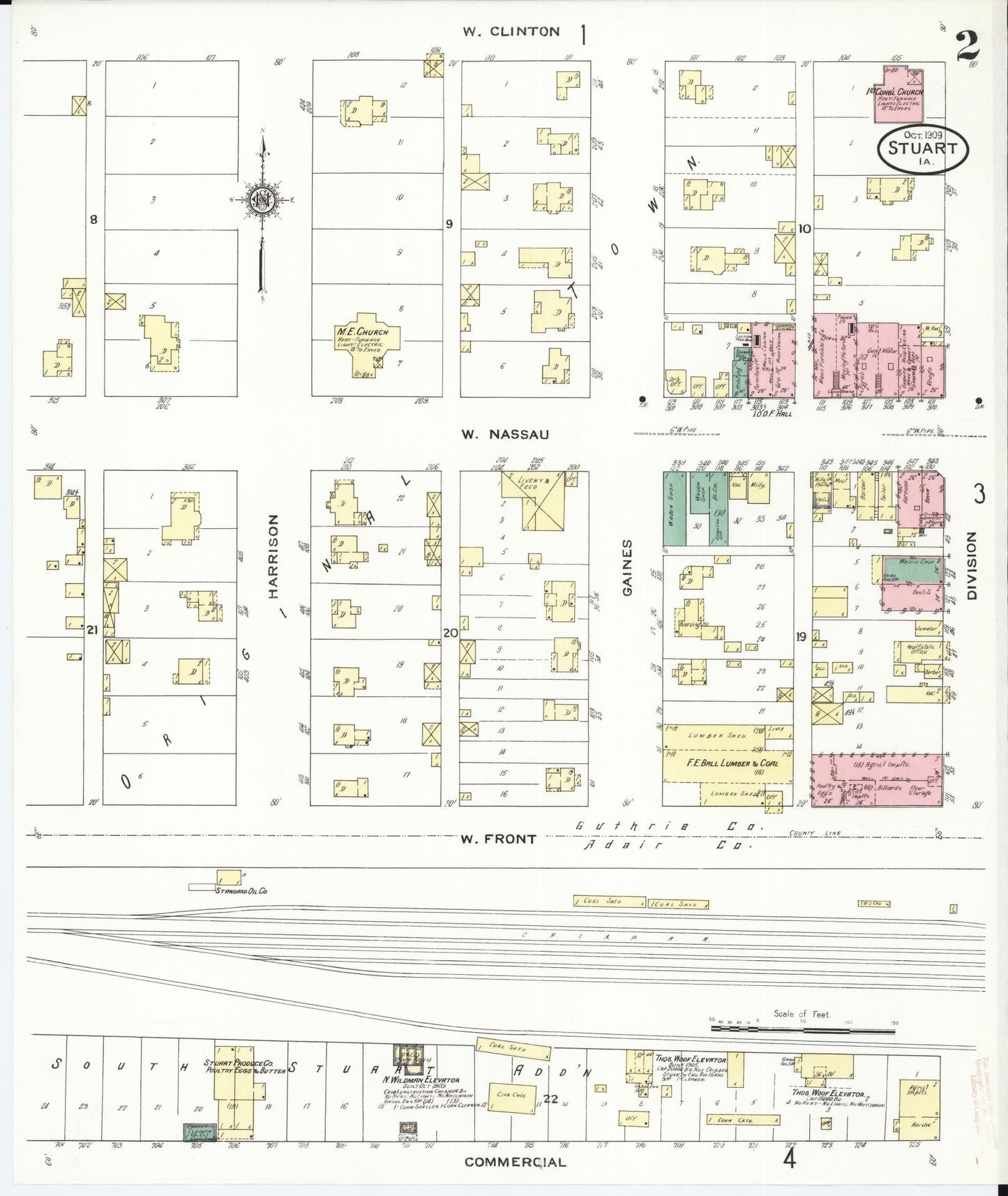 Sanborn Fire Insurance Map from Stuart, Guthrie and Adair Counties, Iowa (1909), Sheet #0002 - Historic Sanborn Fire Insurance Map Print, vintage old map wall art