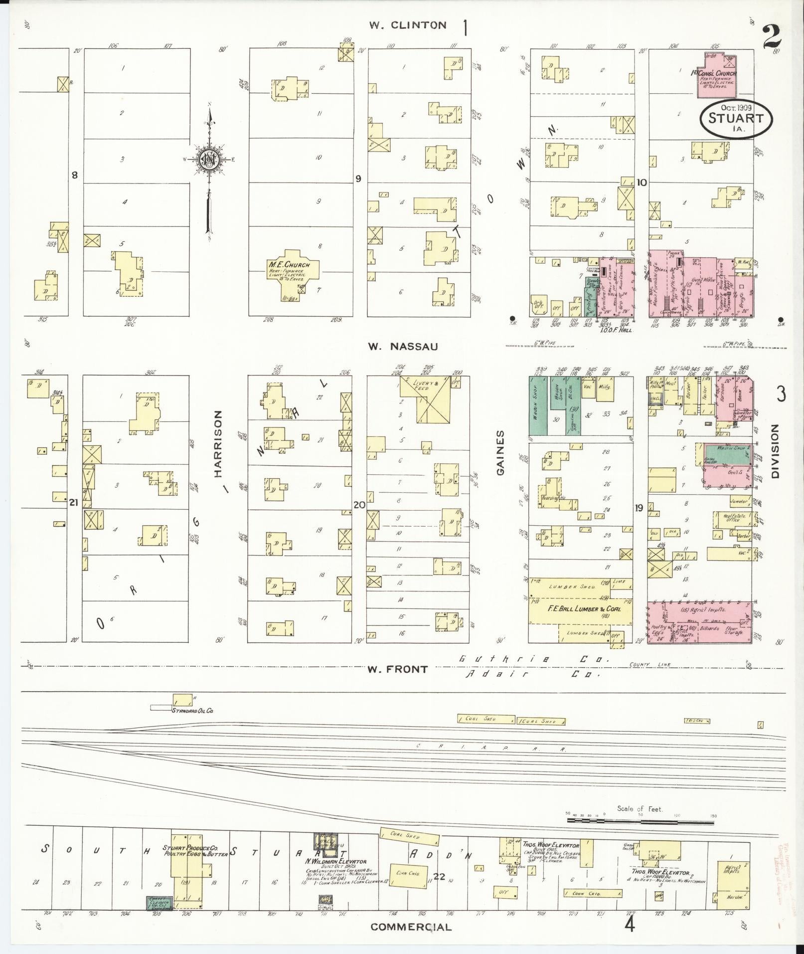 Sanborn Fire Insurance Map from Stuart, Guthrie and Adair Counties, Iowa (1909), Sheet #0002 - Historic Sanborn Fire Insurance Map Print, vintage old map wall art