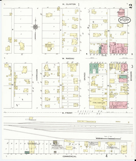 Sanborn Fire Insurance Map from Stuart, Guthrie and Adair Counties, Iowa (1909), Sheet #0002 - Historic Sanborn Fire Insurance Map Print, vintage old map wall art