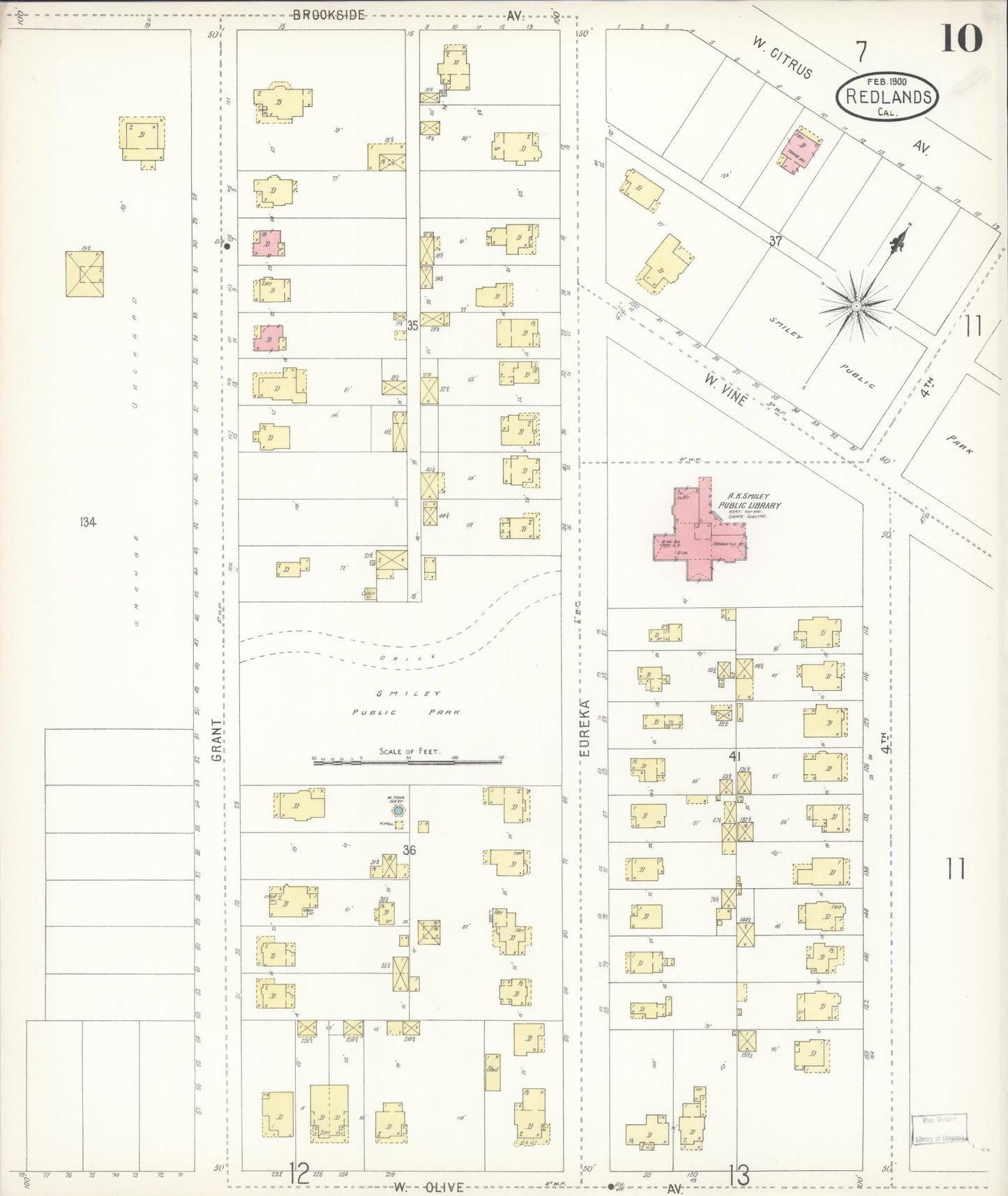 Sanborn Fire Insurance Map from Redlands, San Bernardino County, California (1900), Sheet #0010 - Complete Map Set gallery image, historic Sanborn map, vintage wall art, California California
