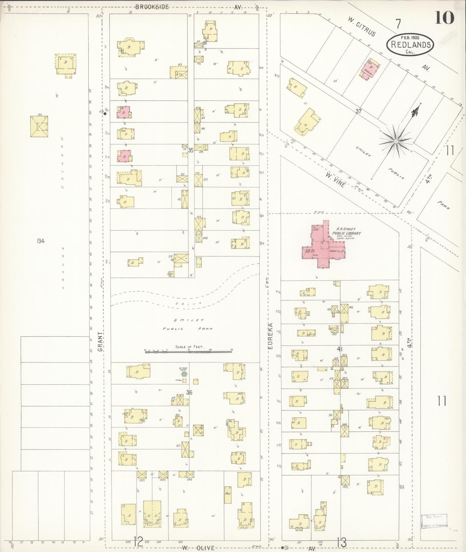 Sanborn Fire Insurance Map from Redlands, San Bernardino County, California (1900), Sheet #0010 - Complete Map Set gallery image, historic Sanborn map, vintage wall art, California California