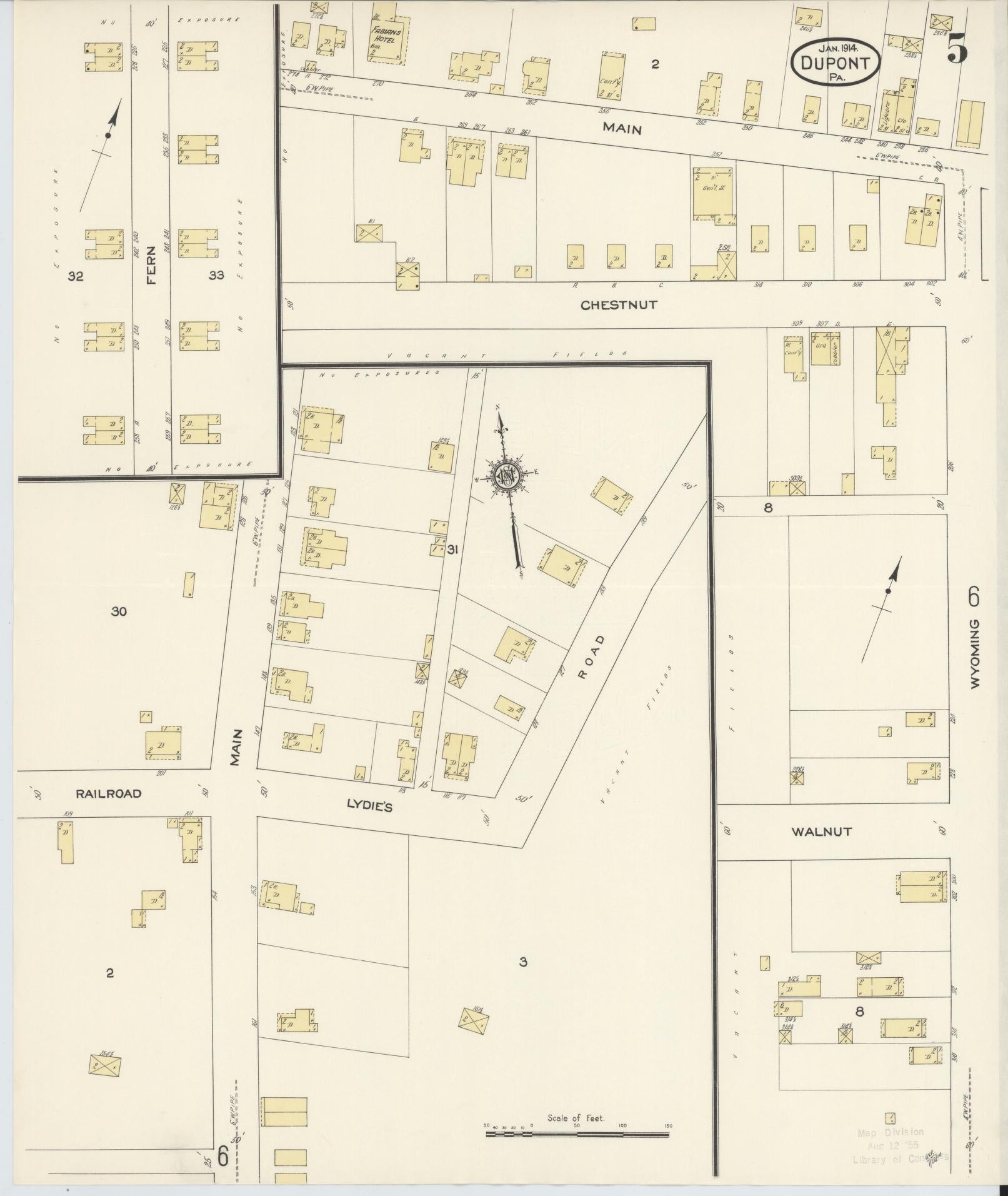 Sanborn Fire Insurance Map from Dupont, Luzerne County, Pennsylvania (1914), Sheet #0005 - Historic Sanborn Fire Insurance Map Print, vintage old map wall art, antique decor, genealogy gift, Pennsylvania Pennsylvania map